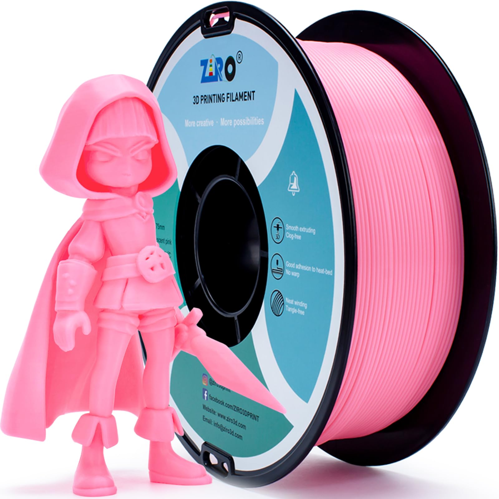 ZIRO Fluorescence 1.75mm PLA Filament, Luminous ONLY by UV Light, Glow Effect Bright Color PLA, Dimensional Accuracy +/- 0.03mm,