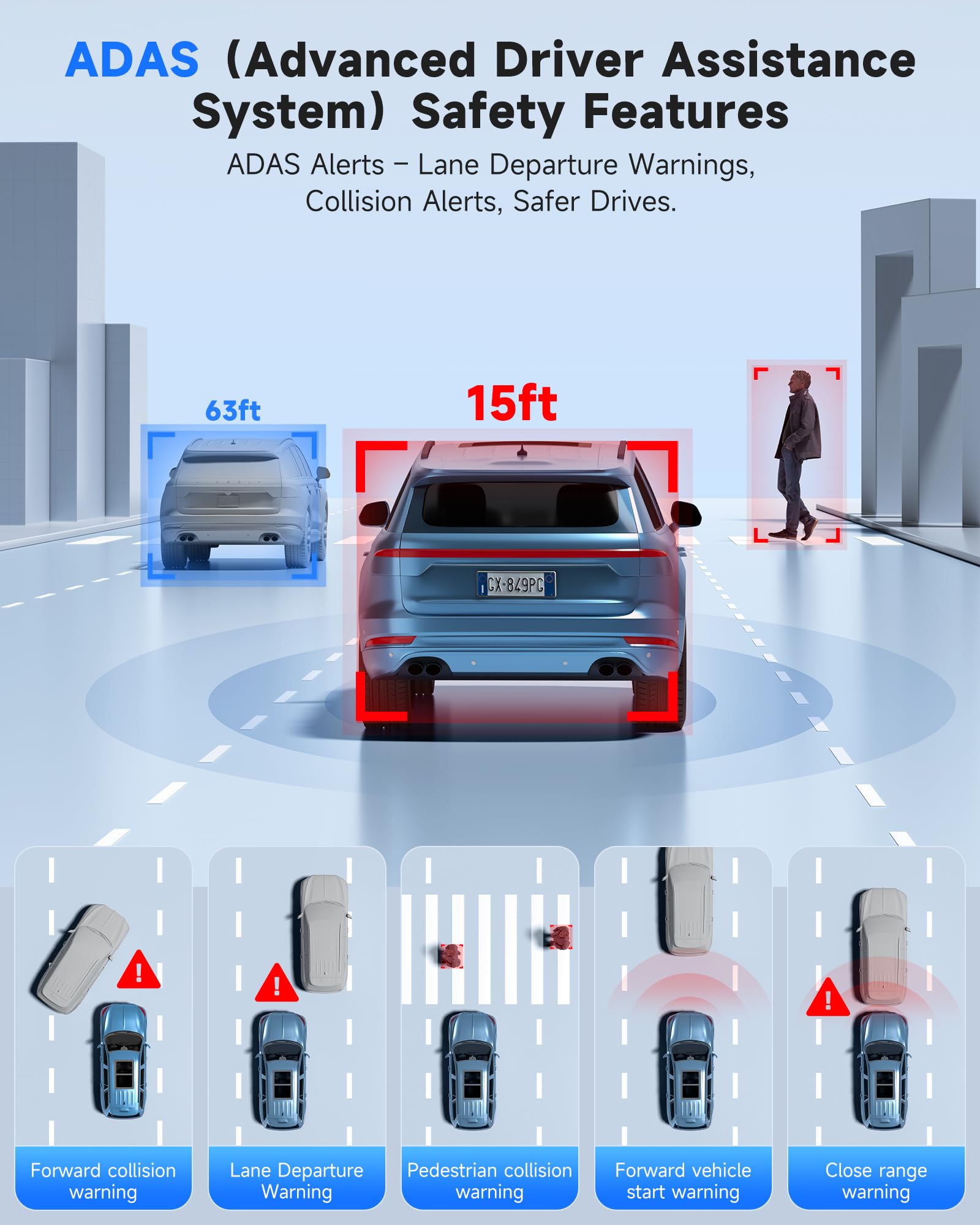 Ombar 4K+2.5K Rear View Mirror Camera With Adas Bsd And Lca, 12 Smart Mirror Dash Cam With 5.8Ghz Wifi, Rearview Mirror Camera W