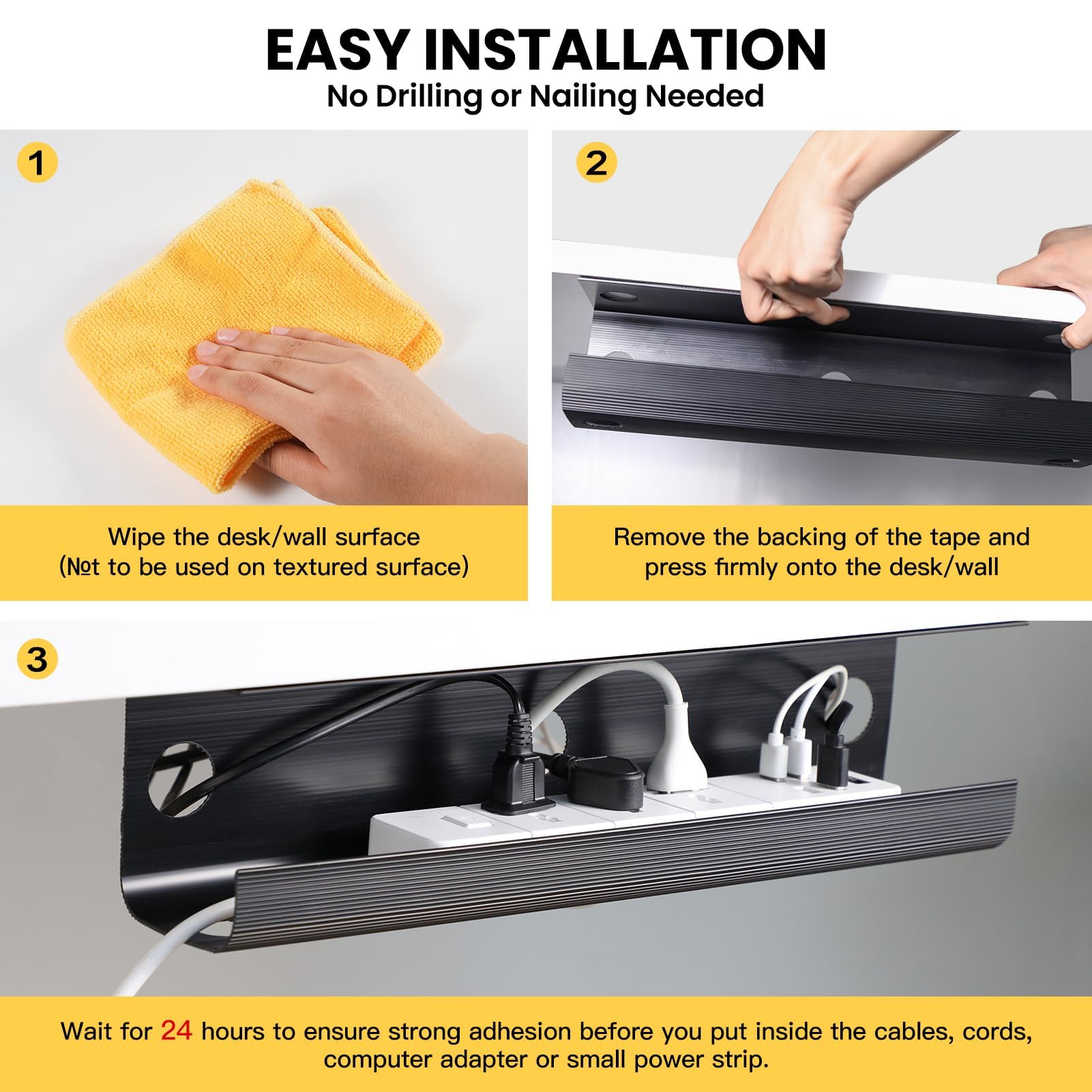 Yecaye 2 Pack Cable Management Under Desk, 31.5 In Under Desk Cable Management Tray, Cable Hider, Cord Organizer For Desk, No Sc