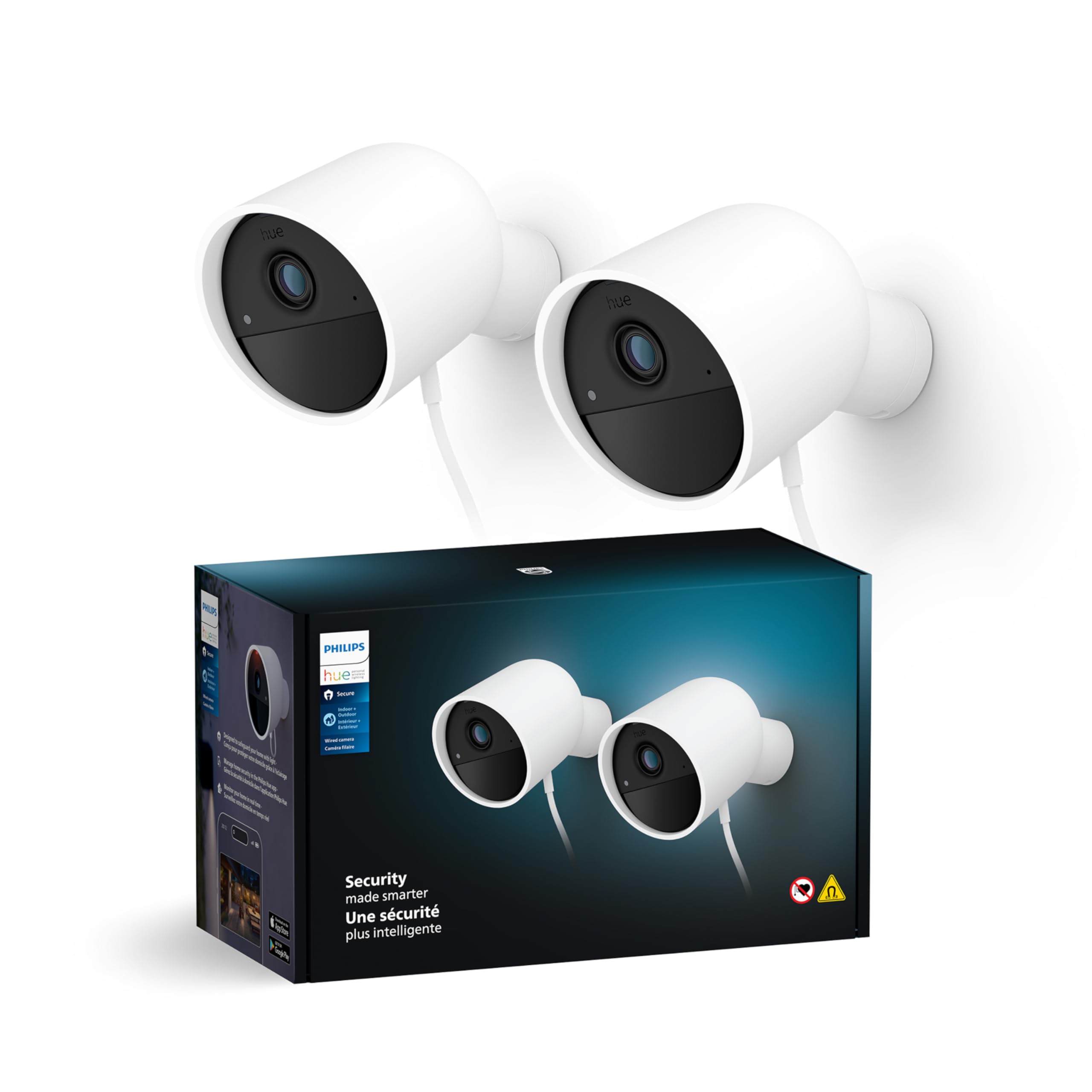 Philips Hue Secure Wired Smart Home Security Camera, White   2 Pack   1080P Hd Video   Night Vision   Motion Detection   Two Way Talk   Indoor/Outdoor   Weatherproof   Works With Hue App