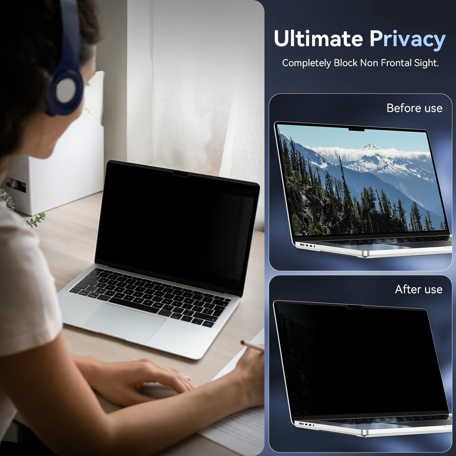 Magnetic Privacy Screen Protector Compatible With Macbook Pro 16 Inch (2021 2024, M1, M2), Removable Anti Spy Blue Light Glare S