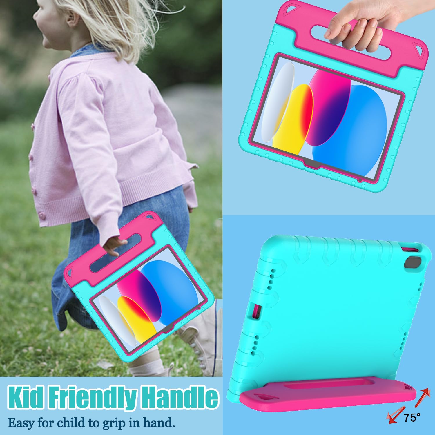 Avawo Case For Ipad 10Th Generation 10.9'', Kids Eva Case 2022 With Built In Screen Protector And Portable Handle Stand, Shockpr