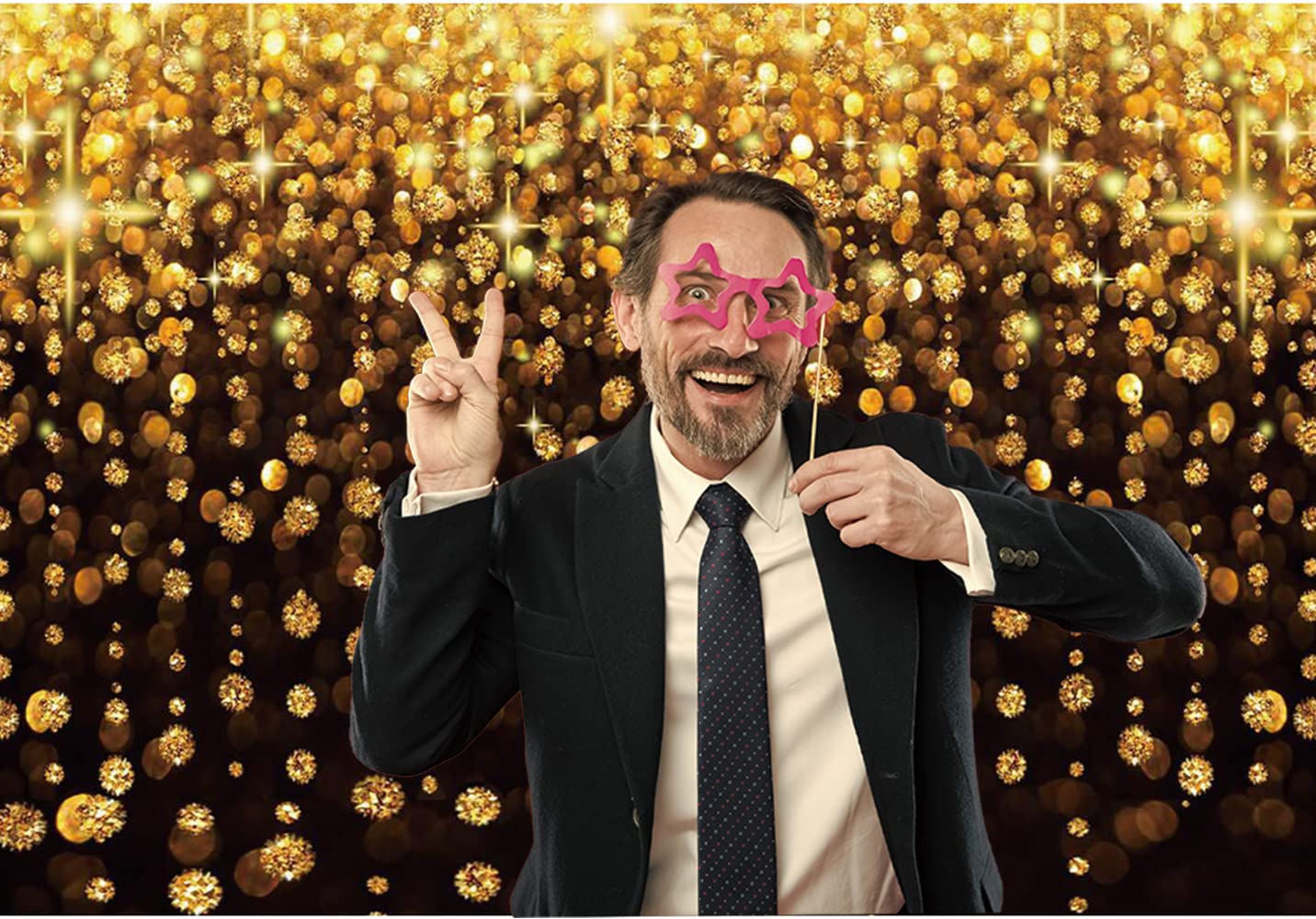 Chaiya 7X5Ft Gold Glitter Backdrop Curtain Black Gold Bokeh Photo Booth Background For Prom Graduation, Wedding, Bridal Shower,