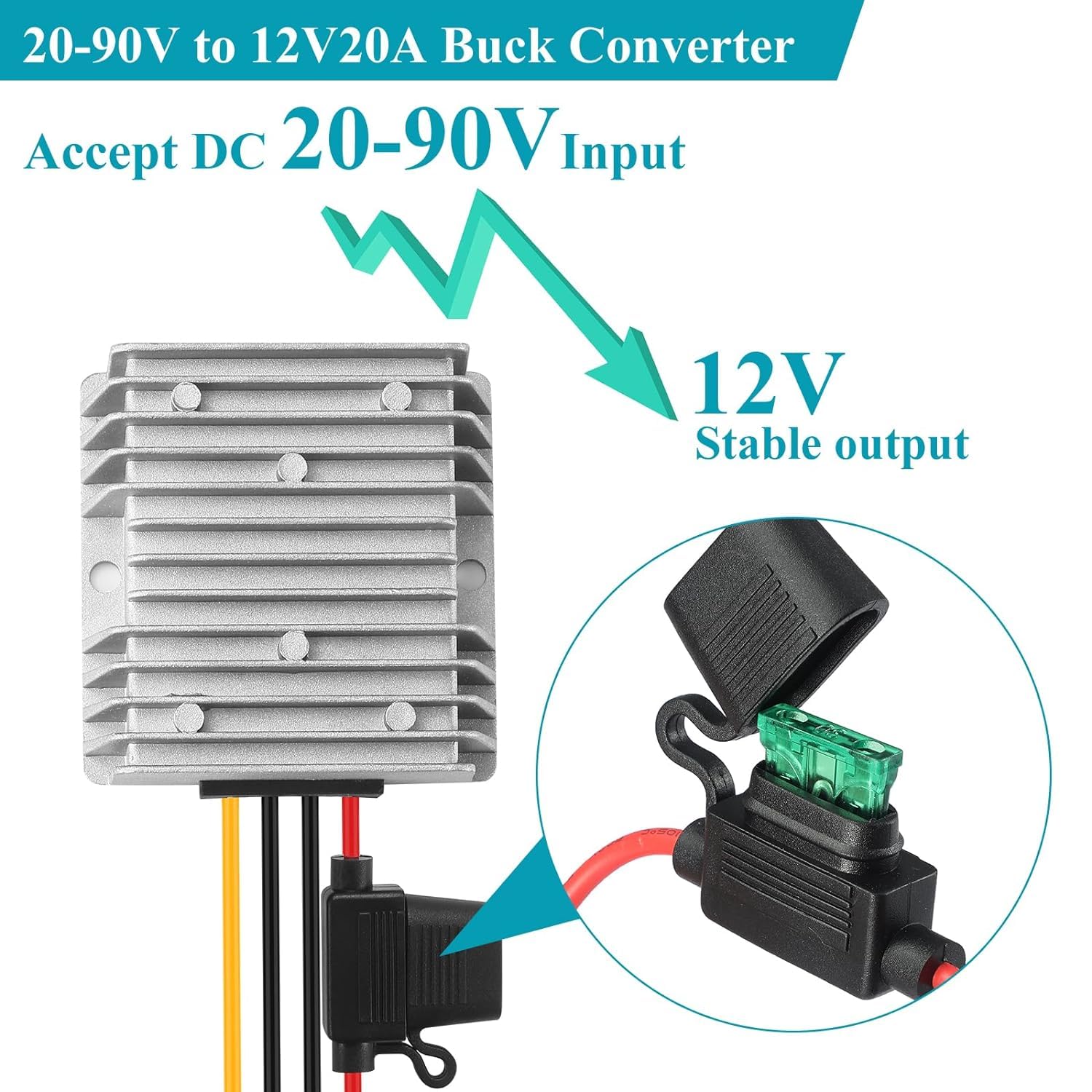 Yaboang Dc/Dc Buck Converter From 20 90V To 12V,Dc/Dc Voltage Converter From 20V/24V/36V/72V/90V To 12V20A 240W Max Power Transf