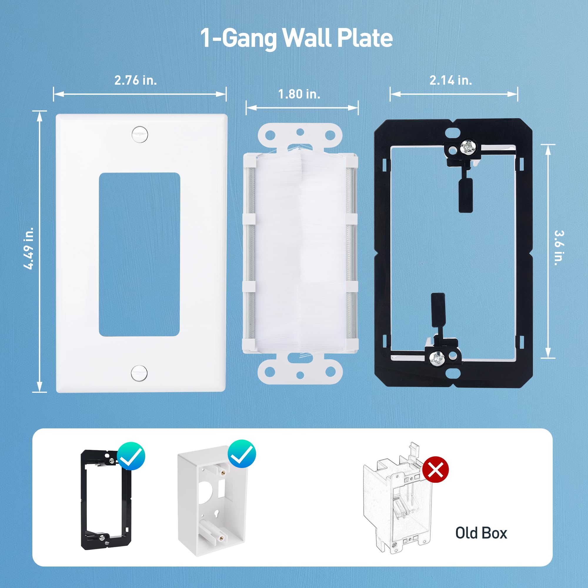 Cable Matters 2 Pack 1 Gang Wall Cable Pass Through, Brush Wall Plate With Bracket (Cable Pass Through Wall Plate)