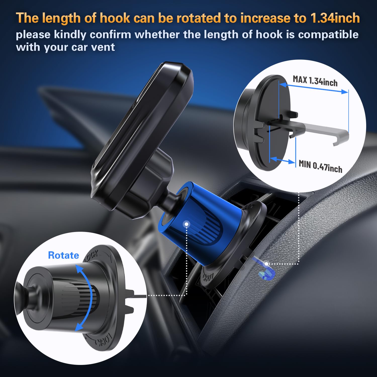 Pop-Tech Car Vent Phone Mount For Thick Socket Grip, Air Vent Clip Phone Holder Compatible With Magsafe Wallet Black & Iphone Sa