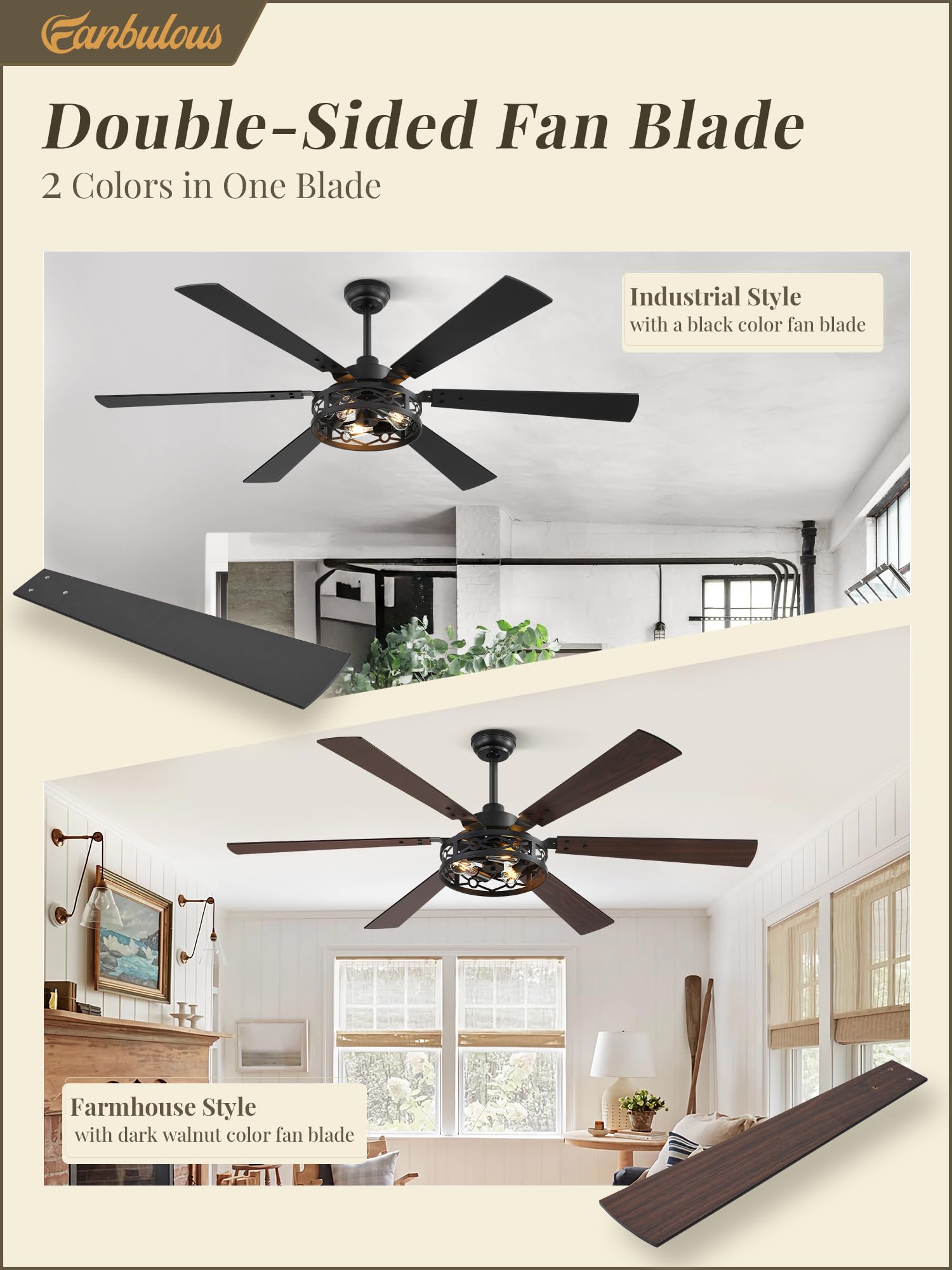 Fanbulous 65 Inch Ceiling Fan With Lights, Farmhouse Caged Ceiling Fans With Remote, Black Industrial Ceiling Fans With Quiet Re