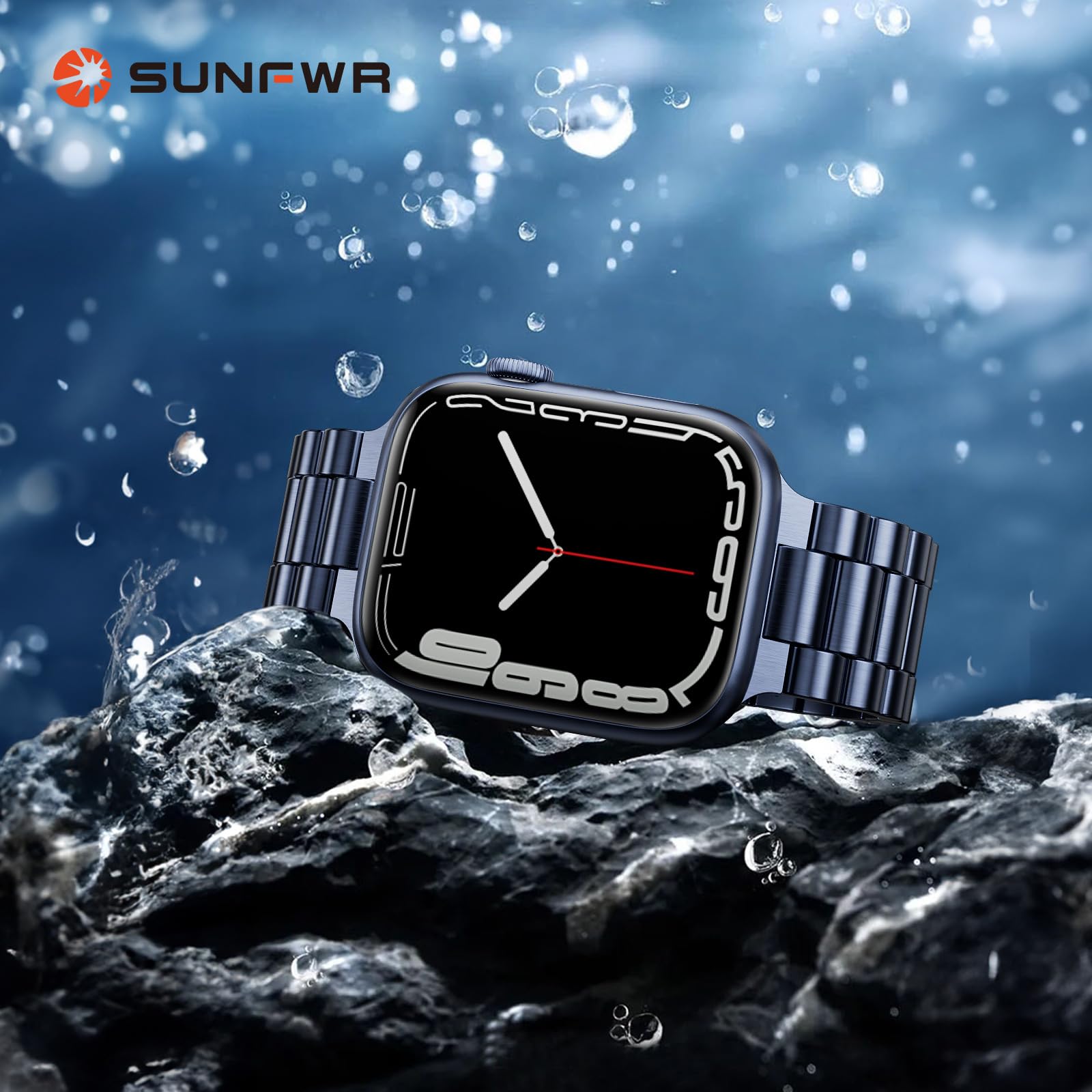 Sunfwr Stainless Steel Watch Band, Darkblue 42Mm/44Mm/45Mm For Apple Watch Series 9/8/7/6/5/4/3/2/1/Se/Se2, Adjustable Metal Iwa