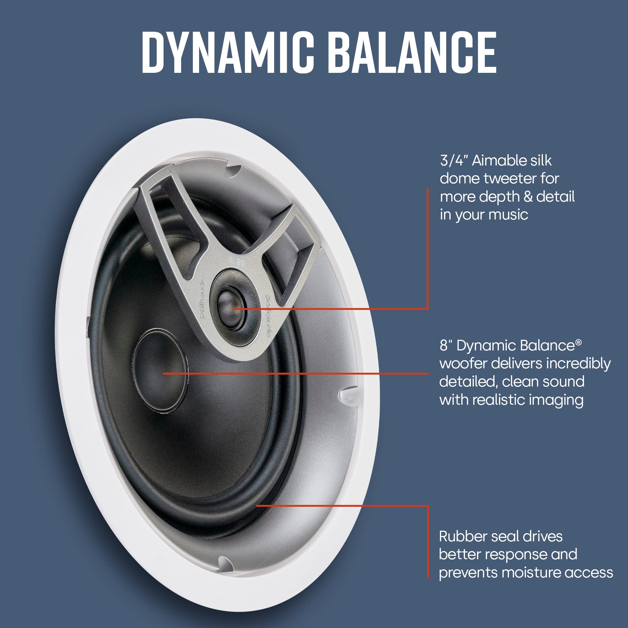 Polk Audio Mc80 2-Way In-Ceiling 8 Speaker (Single) | Dynamic Built-In Audio | Perfect For Humid Indoor/Enclosed Areas | Bathroo