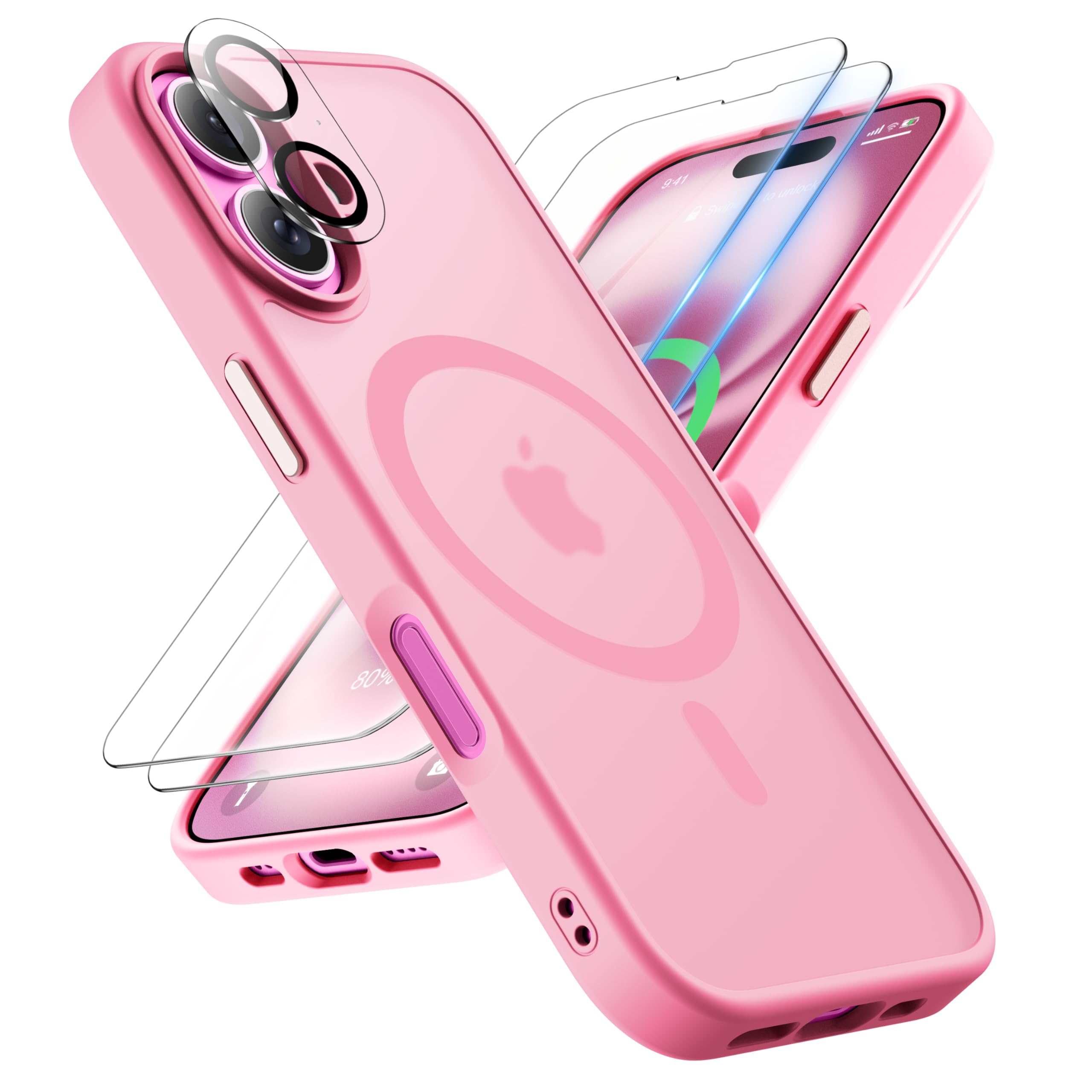 ORETECH Magnetic for iPhone 16 Plus Case, [Compatible with MagSafe][2 Pcs Screen Protectors + Camera Lens Protector][15 FT Drop 