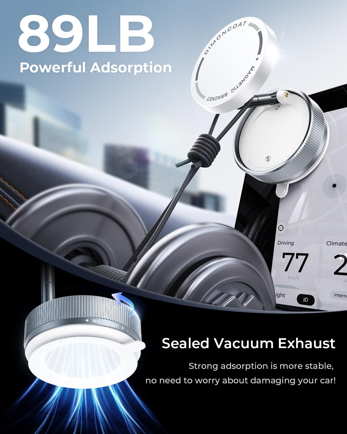 Vacuum Magnetic Phone Holder Stand [89+Lbs Strongest Suction & 24*N55 Ultra Magnetic] 360 Adjustable Car Phone Mount For Magsafe