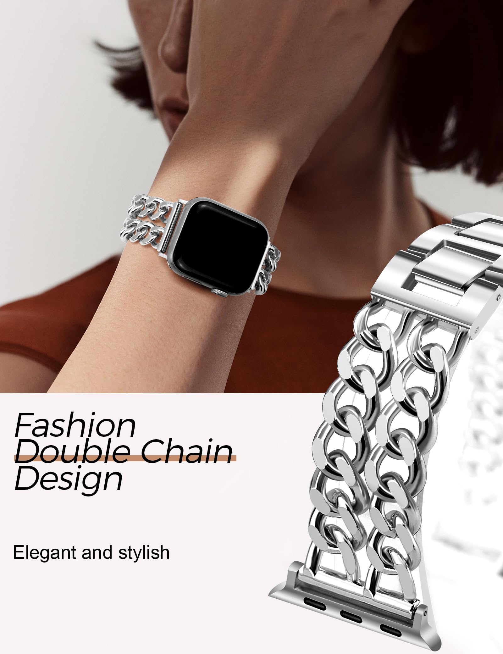 Jr.Dm Silver Watch Bands For Women Compatible With Apple Watch Band 42Mm(S3/2/1) 44Mm 45Mm 46Mm 49Mm Adjustable Metal Band Cowbo