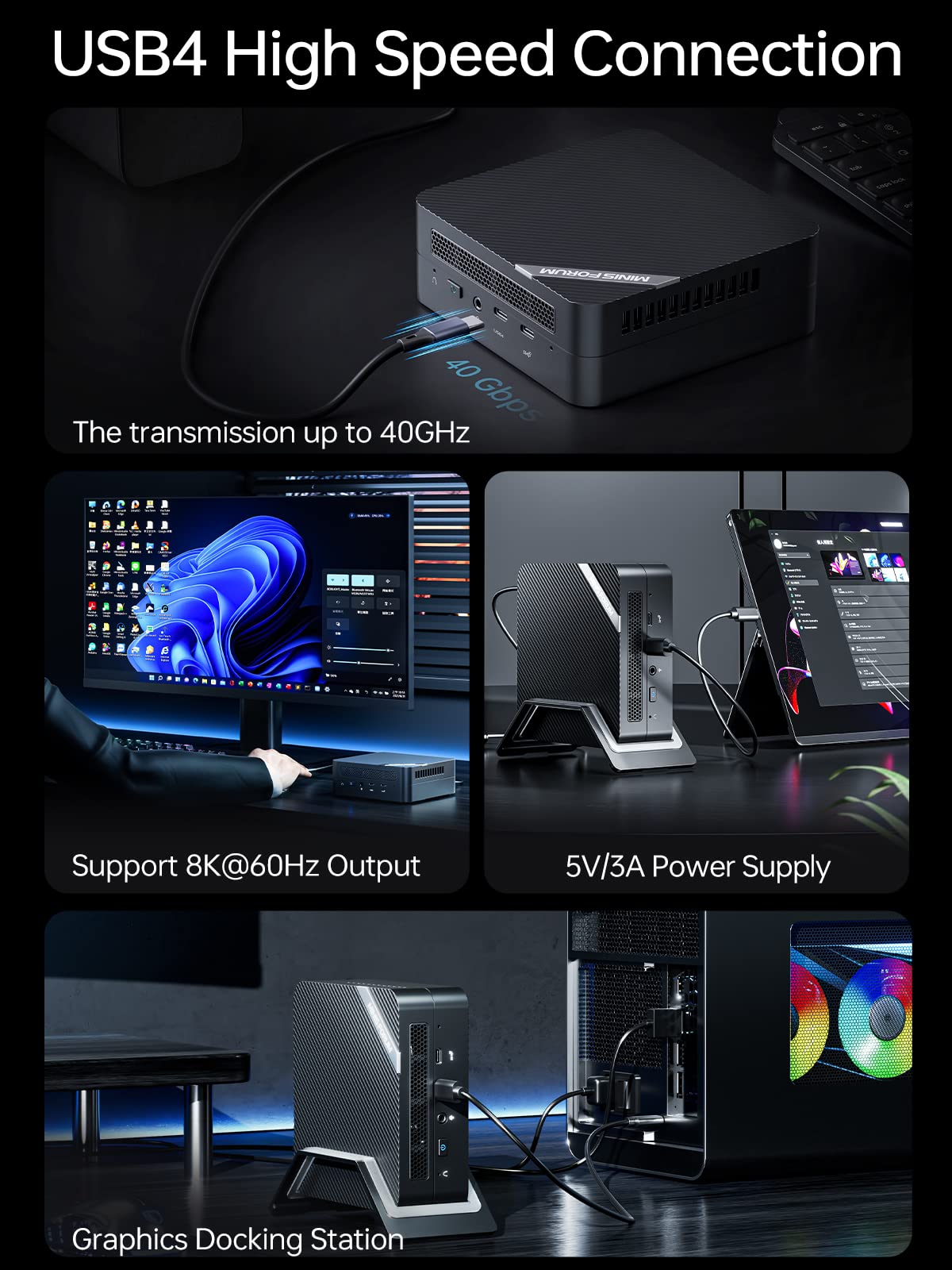 Minisforum Venus Series Um773 Lite Mini Pc Amd Ryzen 7 7735Hs Micro Pc, Ddr5 32G Ram + 1Tb Pcie Ssd, 2X Hdmi(4K), 1X Usb4(8K) Tr