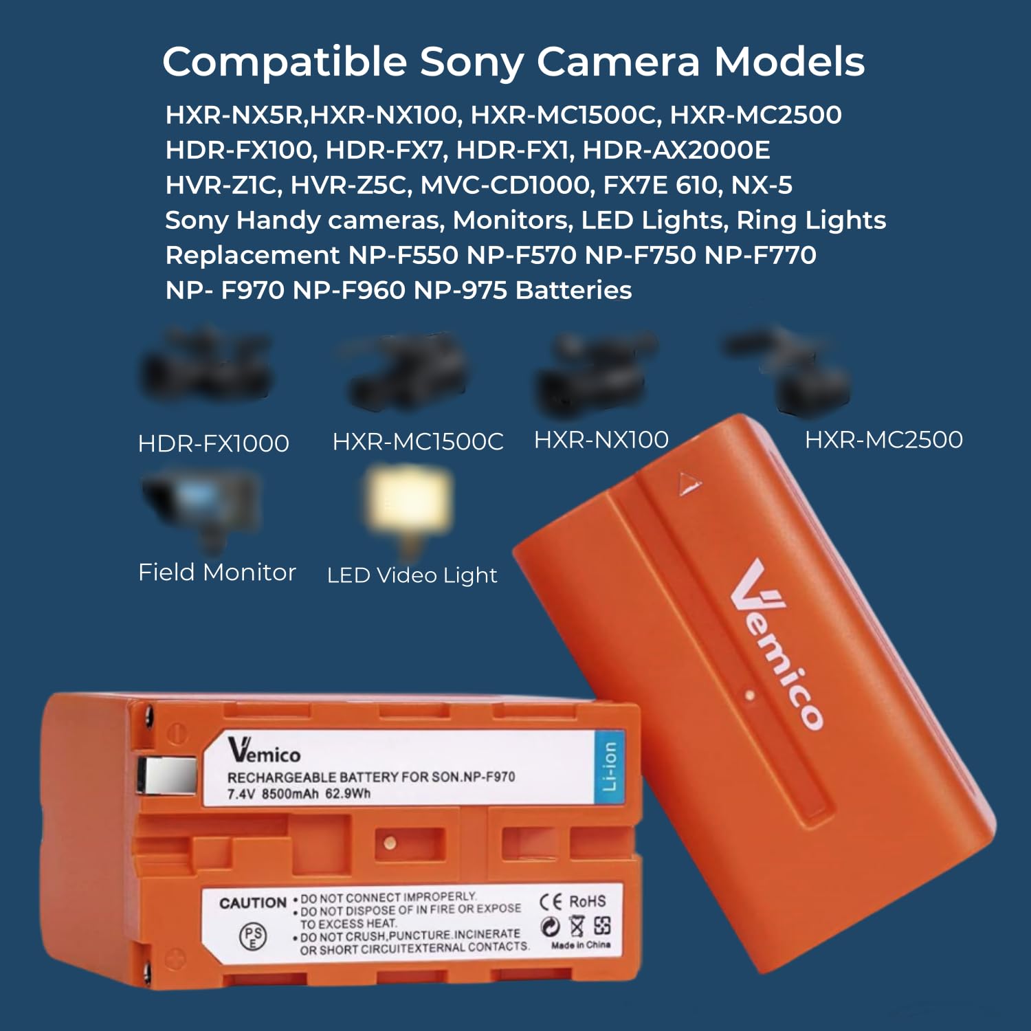 Vemico Np F970 Battery Charger Kit 2X8500Mah Replacement Np F550 Batteries With Lcd Usb C Charger For Np F970/F960/F530/F550/F57