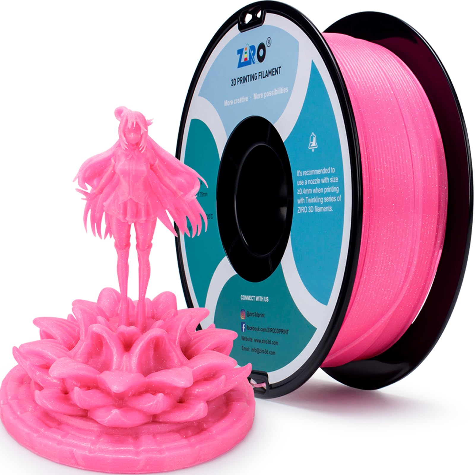 ZIRO Sparkle PLA Filament 1.75mm, Shiny Glitter with Transluent PLA Base, Twinkling 3D Printer Filament, Galaxy Colorful Printin