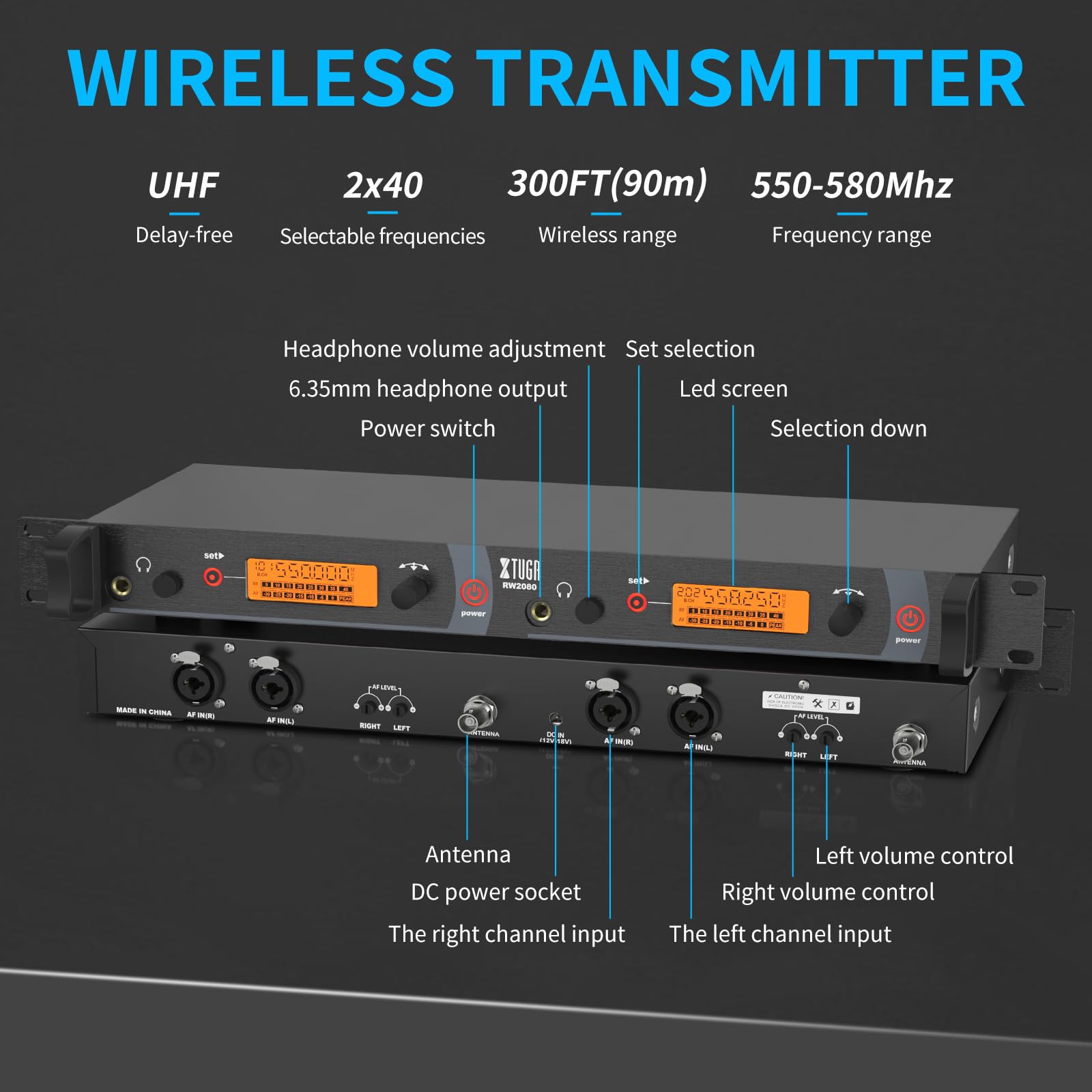 Xtuga Rw2080 Wireless In Ear Monitor System 8 Bodypacks Uhf Iem System, 2 * 40 Frequencies Mono Design Stage Monitors Earphone,