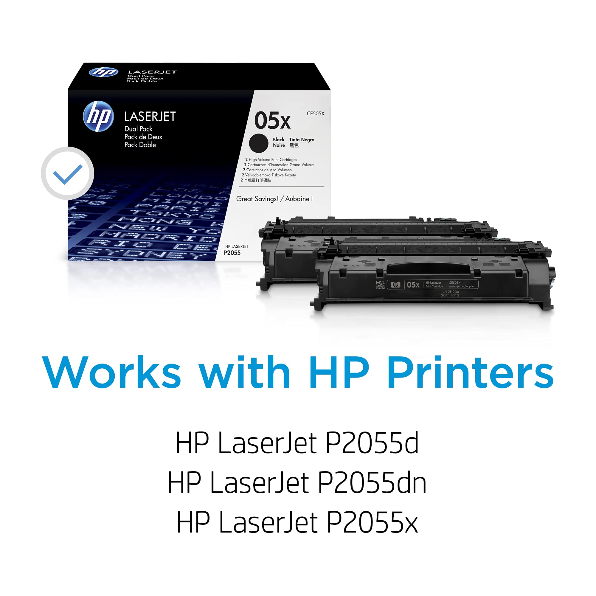 Hp 05X Black High Yield Toner Cartridges (2 Pack) | Works With Hp Laserjet P2055 Series | Ce505Xd