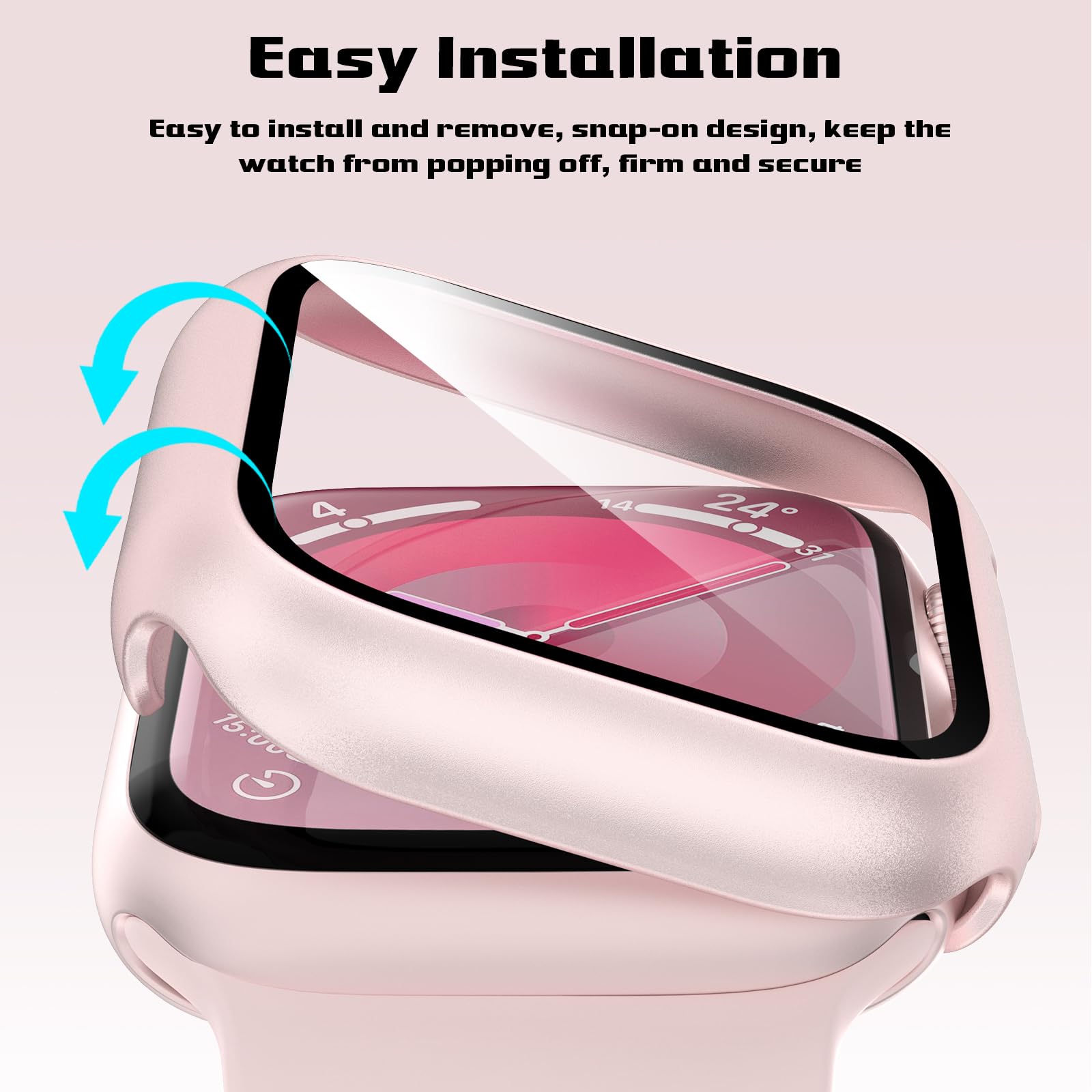 Ewuonu 2 Pack Hard Case For Apple Watch Series 9 Series 8/7 41Mm Screen Protector, Tempered Glass Bumper Anti Scratch Hd Ultra T