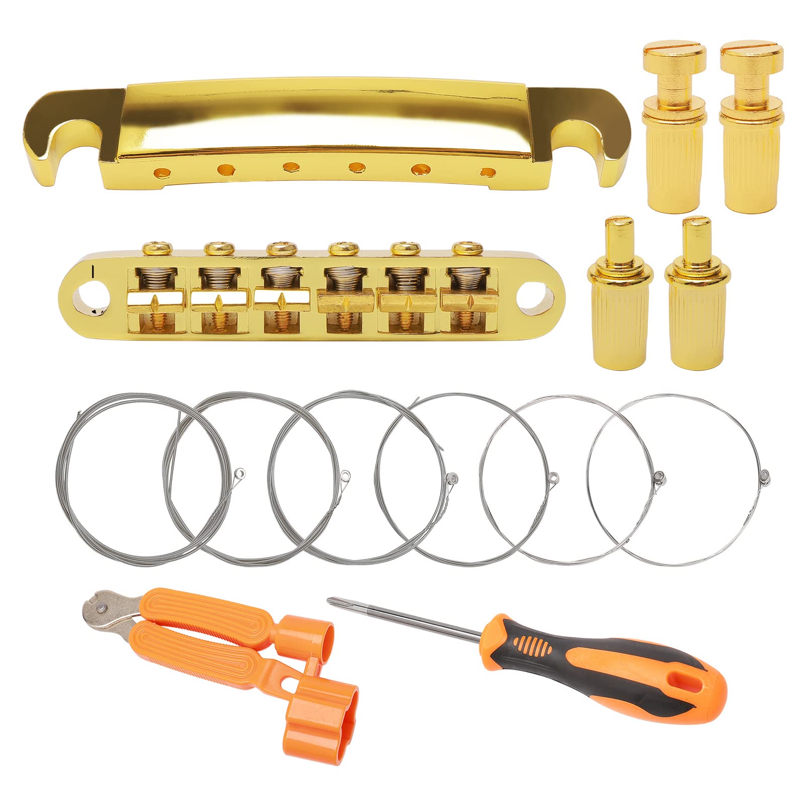 Unxuey Tune O Matic Bridge Tailpiece With Studs Roller Saddle Bridge For Sg Les Paul Lp Style Guitar, Gold