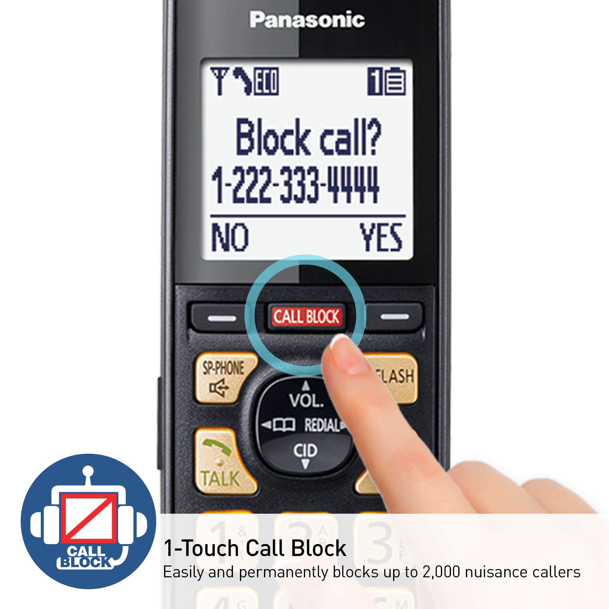 Panasonic Cordless Phone With Advanced Call Block, One-Ring Scam Alert, And 2-Way Recording With Answering Machine, 4 Handsets -