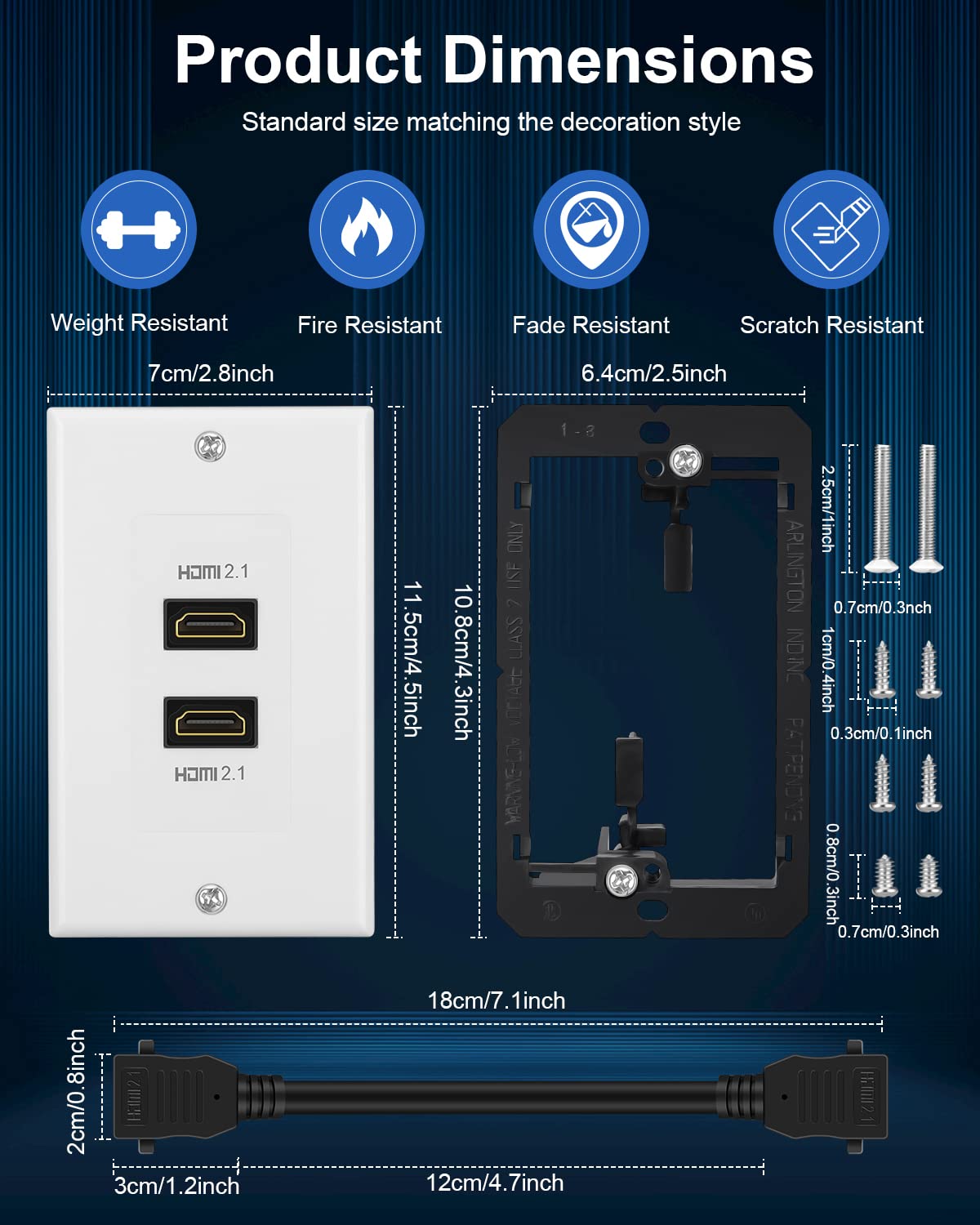 Hdmi 2.1 Wall Plate(2 Port), Electop 8K Hdmi Wall Outlet Pass Through With Low Voltage Metal Mounting Bracket, Supports 8K@60Hz
