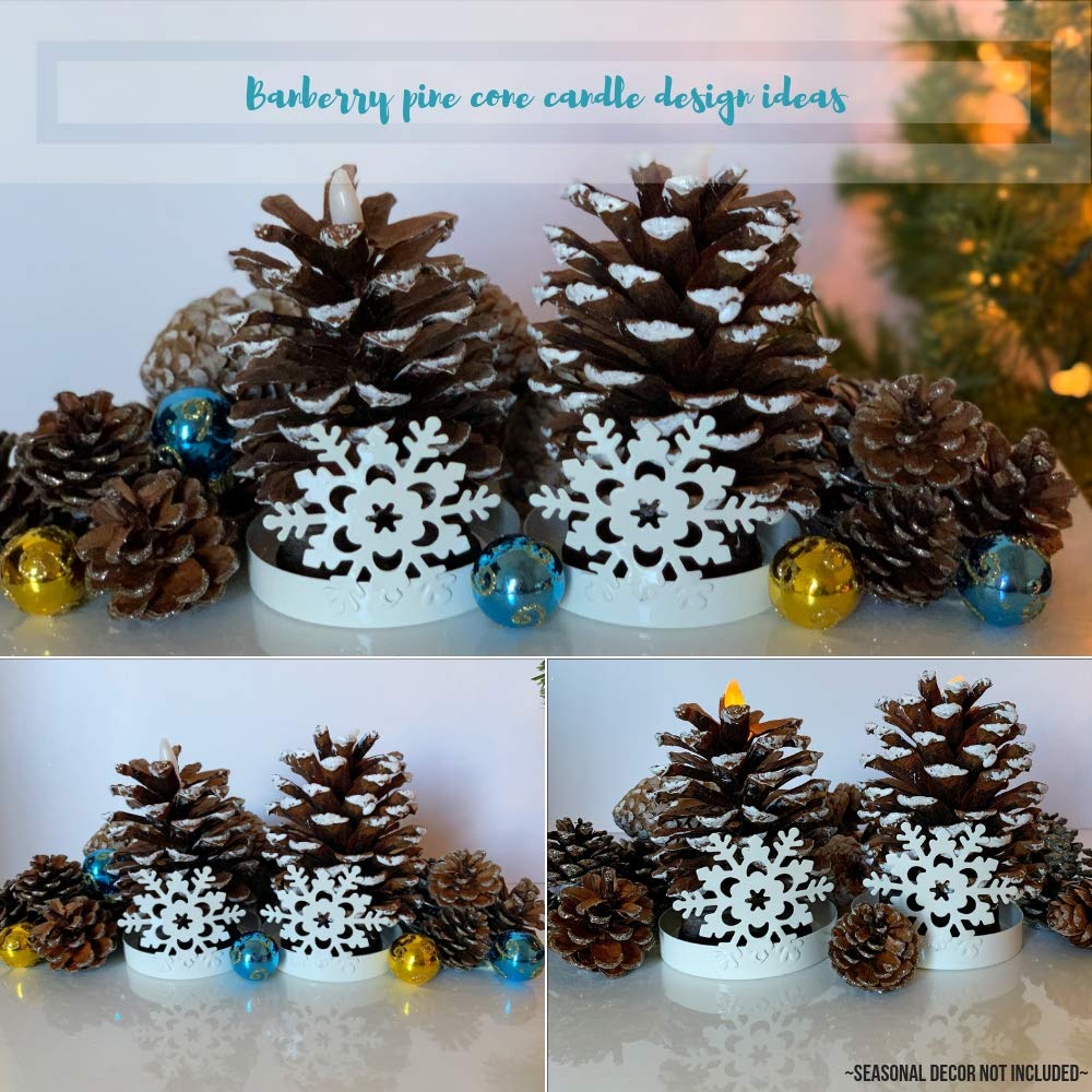 Banberry Designs Lighted Pine Cone Led   Set Of 2   Real Pine Cones With Lighted Flameless Candle Brushed With Snow And Each Is