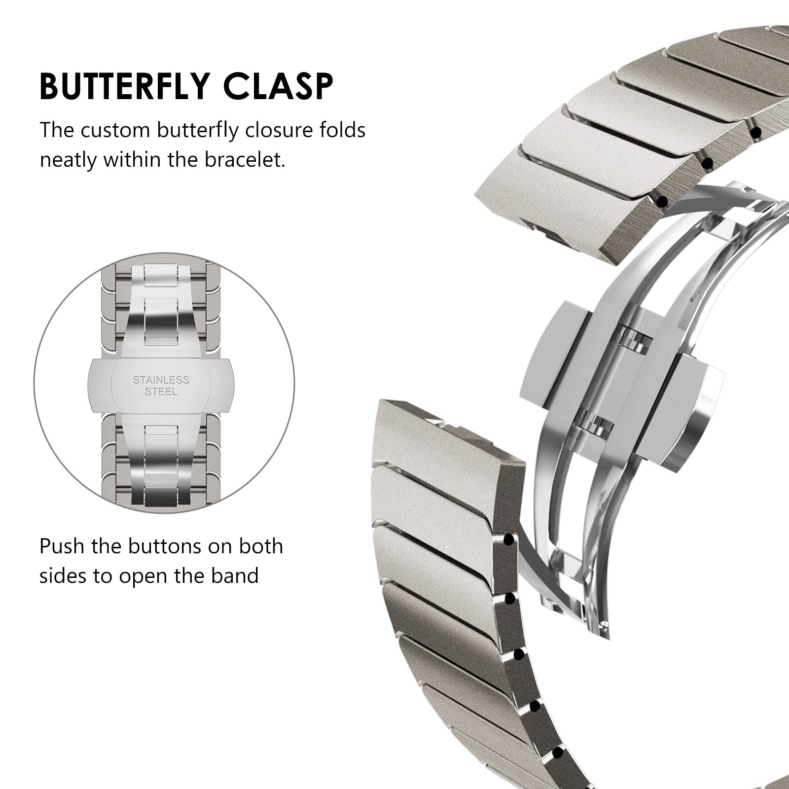 Chanchy Stainless Steel Band For Apple Watch Ultra/Ultra 2 Link Bracelet 49Mm 44Mm 45Mm 42Mm, Metal Strap With Folding Clasp For