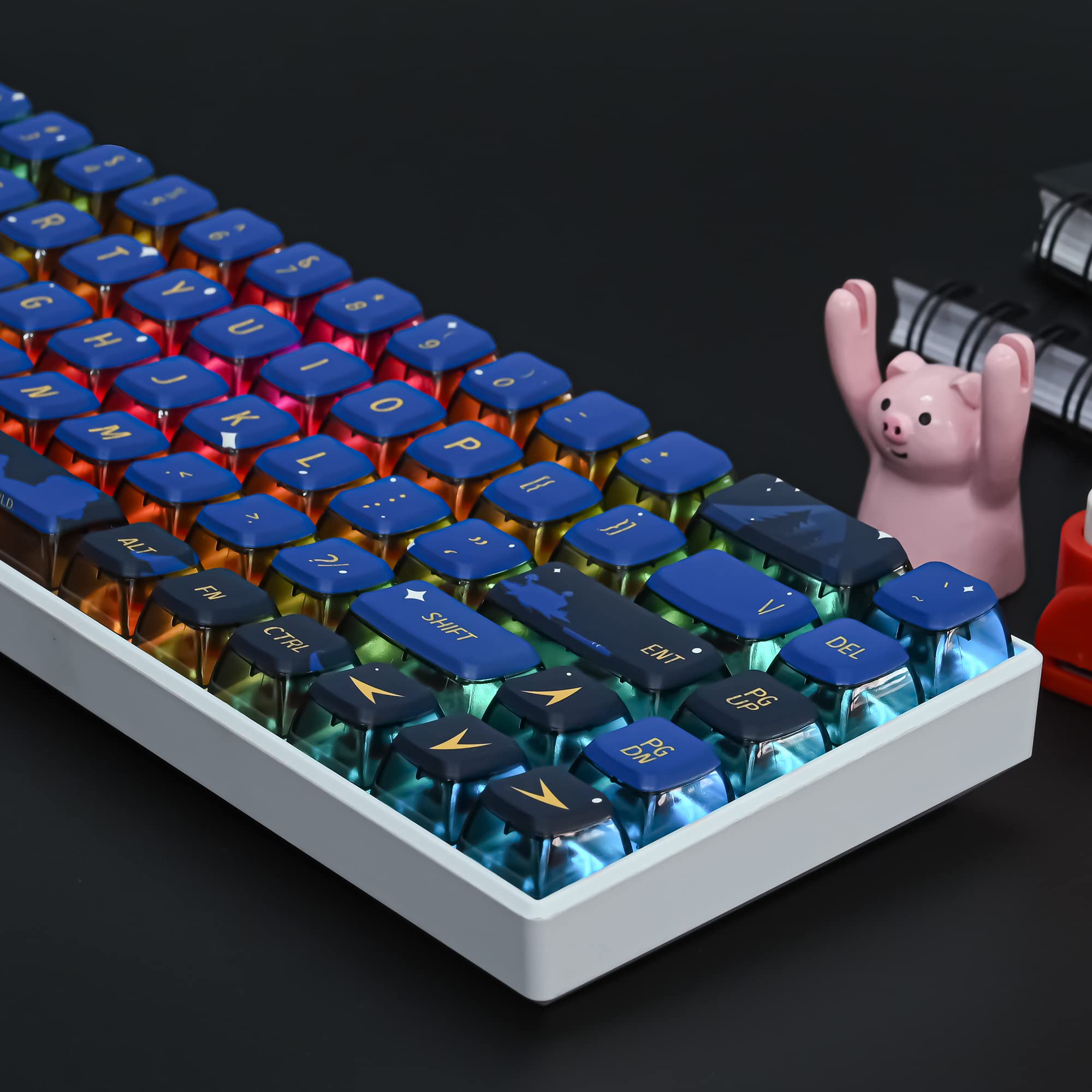 Camping Asa Pudding Custom Keycap, 118 Key Pbt Sublimation Blue Key Cap Set For Cherry/Gatron Mx Switches 60 Percent/64/61 Gamin