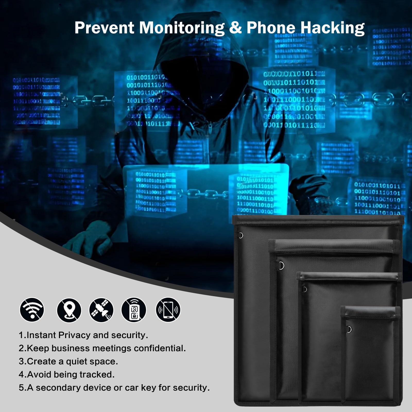 4 Pack Faraday Bags, Large Faraday Bag Emp Proof For Phones & Laptops & Tablets& Car Keys, Fireproof & Water Resistant Faraday K