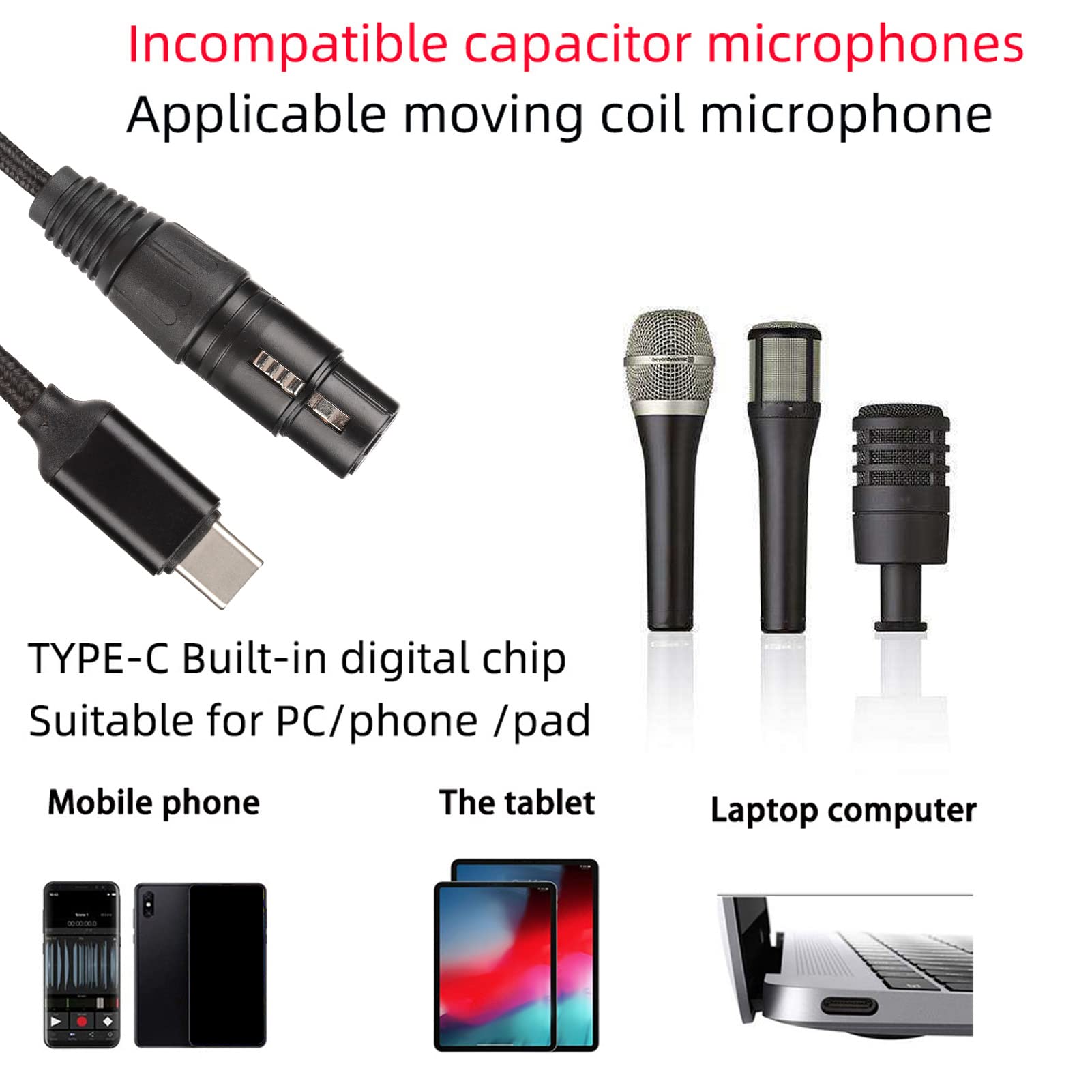 Pusokei Usb C To Xlr Female Cable, Hifi Usb C Microphone Cable, Microphone Recording Line Built In D/A Conversion Chip For Os X,