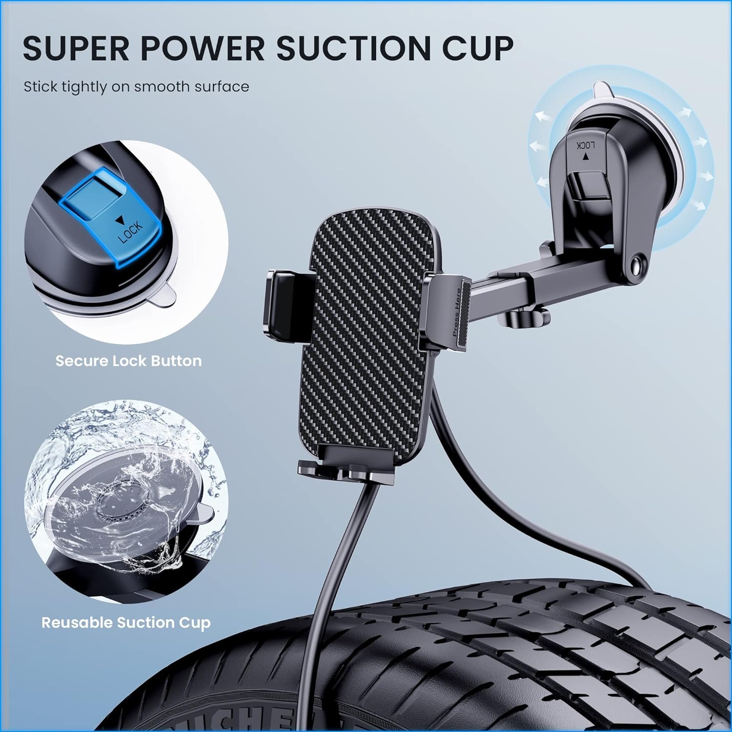 Ticilfo Car Phone Holder [Military-Grade Suction] Phone Stand For Car [Super Stable] Automobile Car Mount For Iphone Universal A