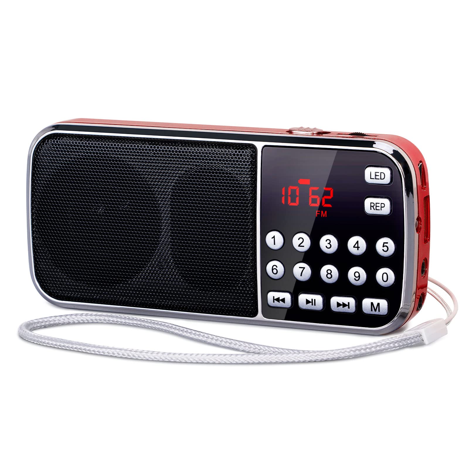 Prunus J 189 Bluetooth Am Fm Radio, Small Portable Radio   Dual Speaker Heavy Bass, Led Flashlight, Pocket Size, Tf Card Usb Aux Mp3 Player, Rechargeable Battery Operated Small Radio(Red)