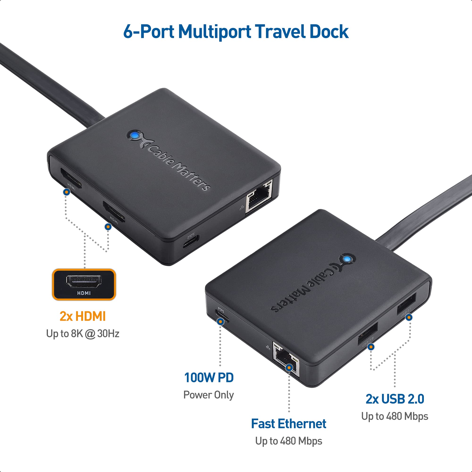 Cable Matters Dual Monitor Usb C Hub (Usb C Dock) With Dual 4K Hdmi, 2X Usb 2.0, Ethernet, And 100W Charging   Thunderbolt 4 / U