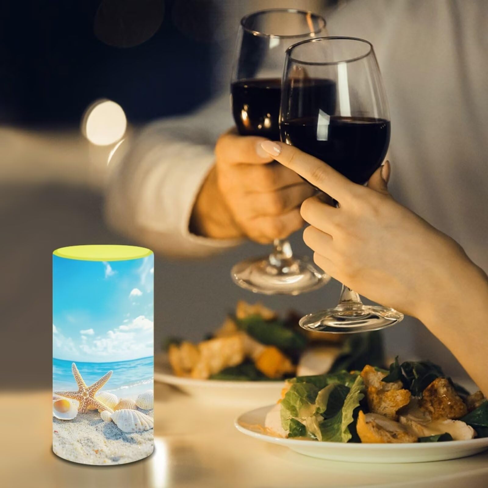 Poceacles Beach Starfish Seashell Blue Sky Led Flameless Candles Battery Operated Candles With Remote Control Timer Flickering W