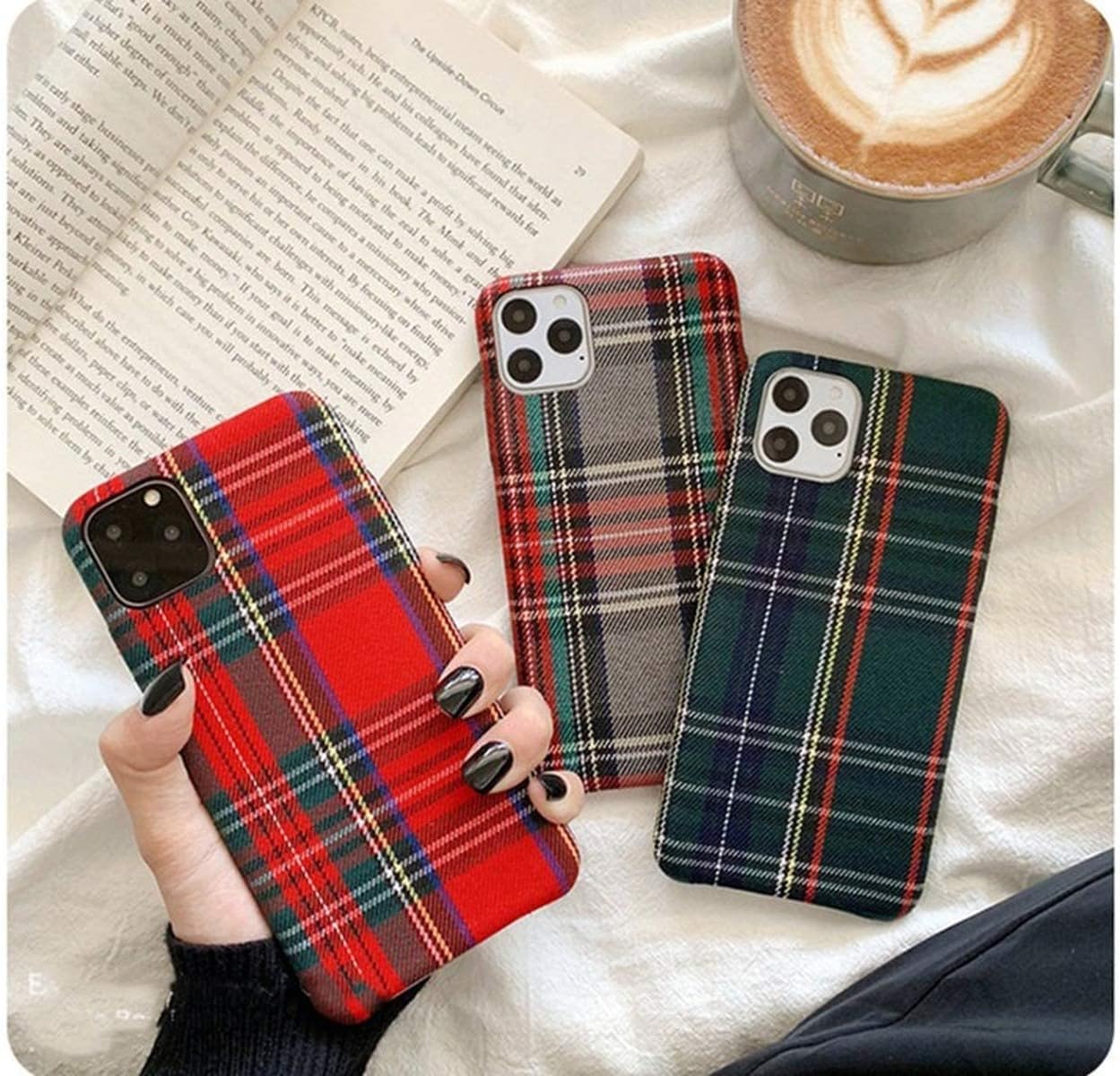Mixneer Warm Flannel Plaid Cloth Phone Case Simple Plush Fabric Phone Case Compatible With Iphone 15 14 13 Pro Max Plus Mini Cov