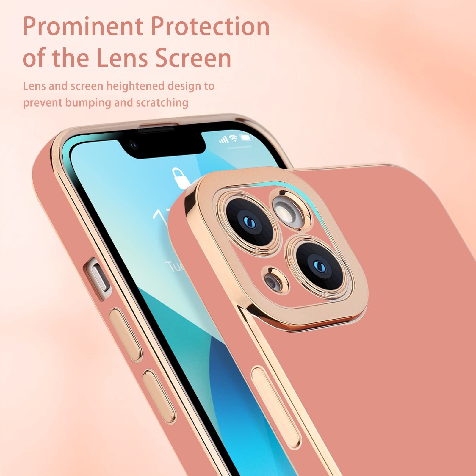 Lafunda Designed For Iphone 13 Case, Cute Luxury Plating Cases For Women Girls Elegant Golden Edge Slim Shockproof Tpu Bumper Co