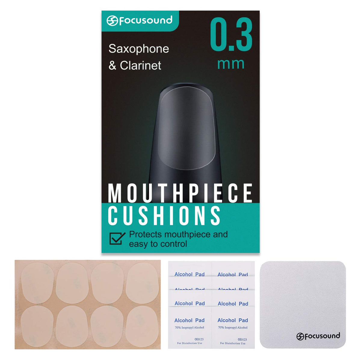 Focusound Saxophone & Clarinet Mouthpiece Cushions, Thin, 0.3Mm Clear, 8 Pack