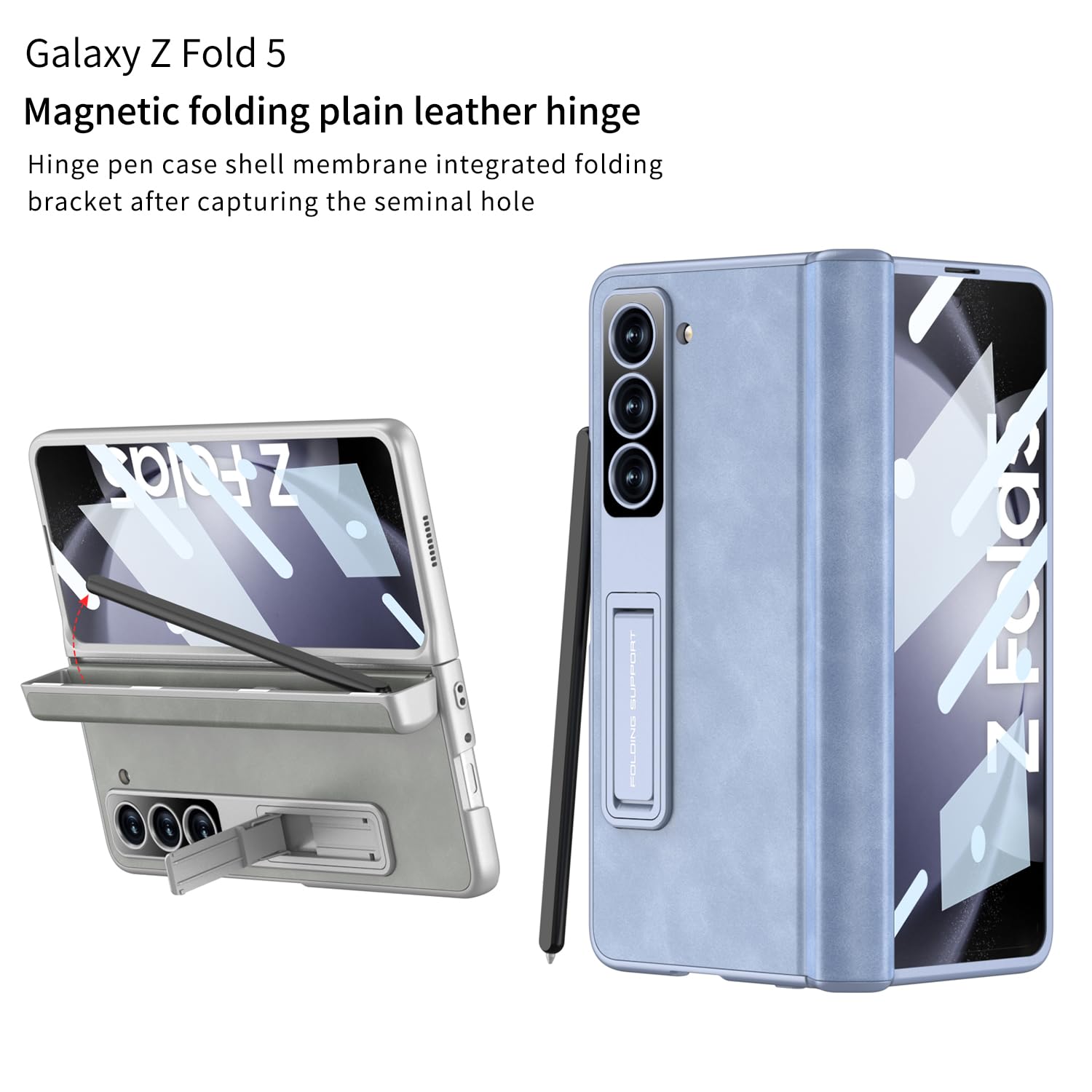 Ximand For Samsung Galaxy Z Fold 5 Case With Magnetic Hinge Protection & Built In Front Screen And Kicstand,Hidden S Pen Slot An