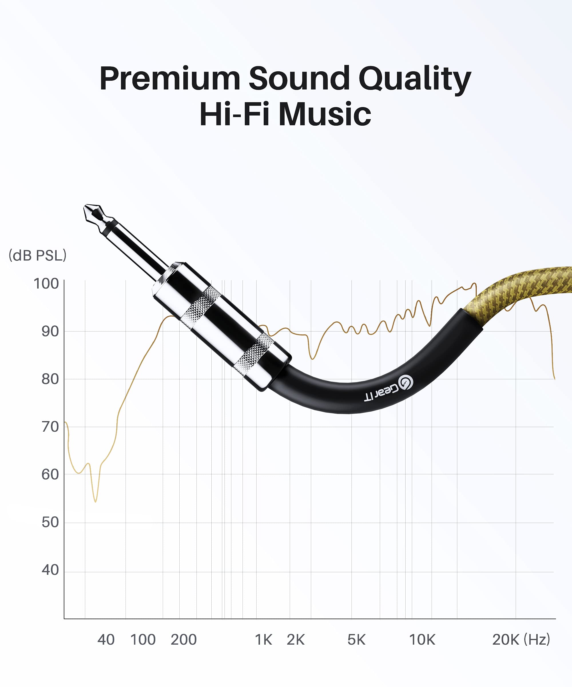 Gearit Audio Instrument Cable (20Ft) 1/4 Inch To 1/4 Inch Straight Male To Male For Amp Cord, Bass And Electric Guitar   Brown/Y