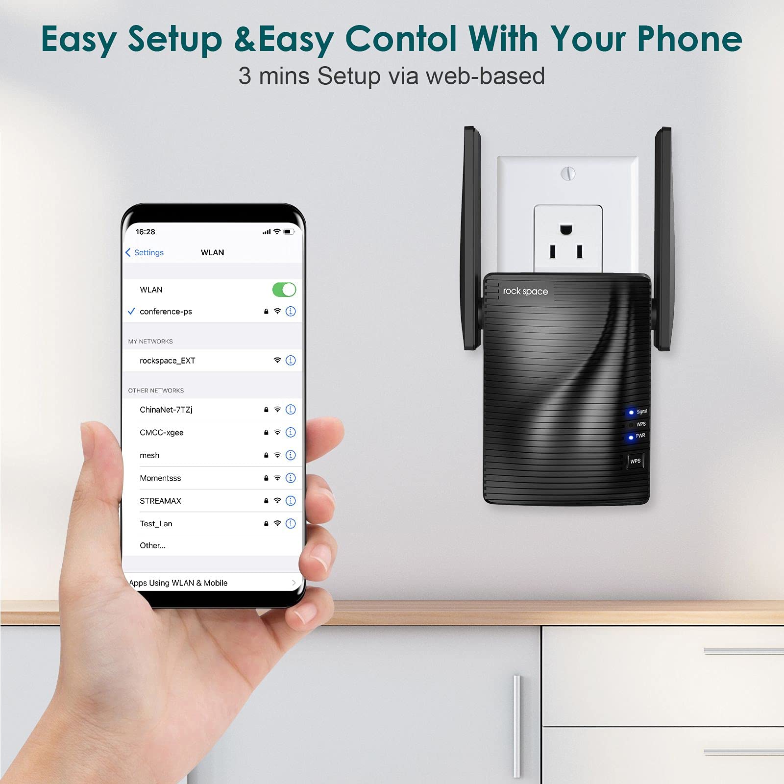 Rockspace Wifi Range Extender Covers Up To 2624 Sq.Ft. And 20 Devices   Dual Band Wifi Repeater For Home, Wifi Extender Equipped