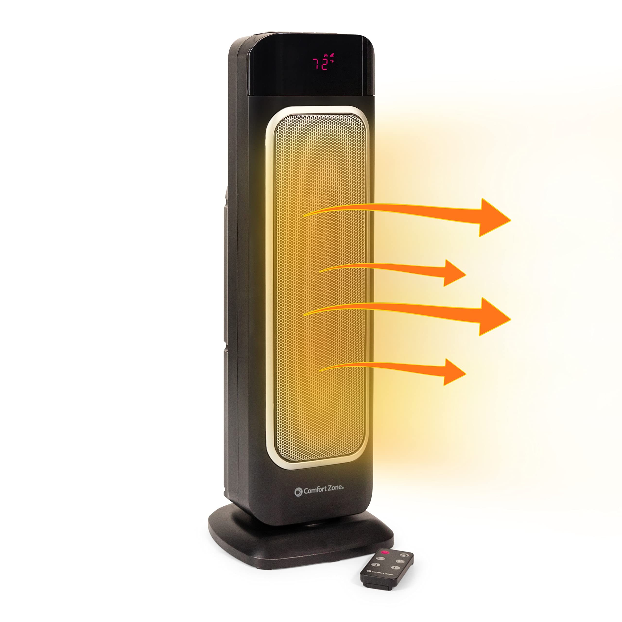 Comfort Zone Electric 24 Oscillating Digital Tower Space Heater with Full Function Remote, Adjustable Thermostat, and Overheat P