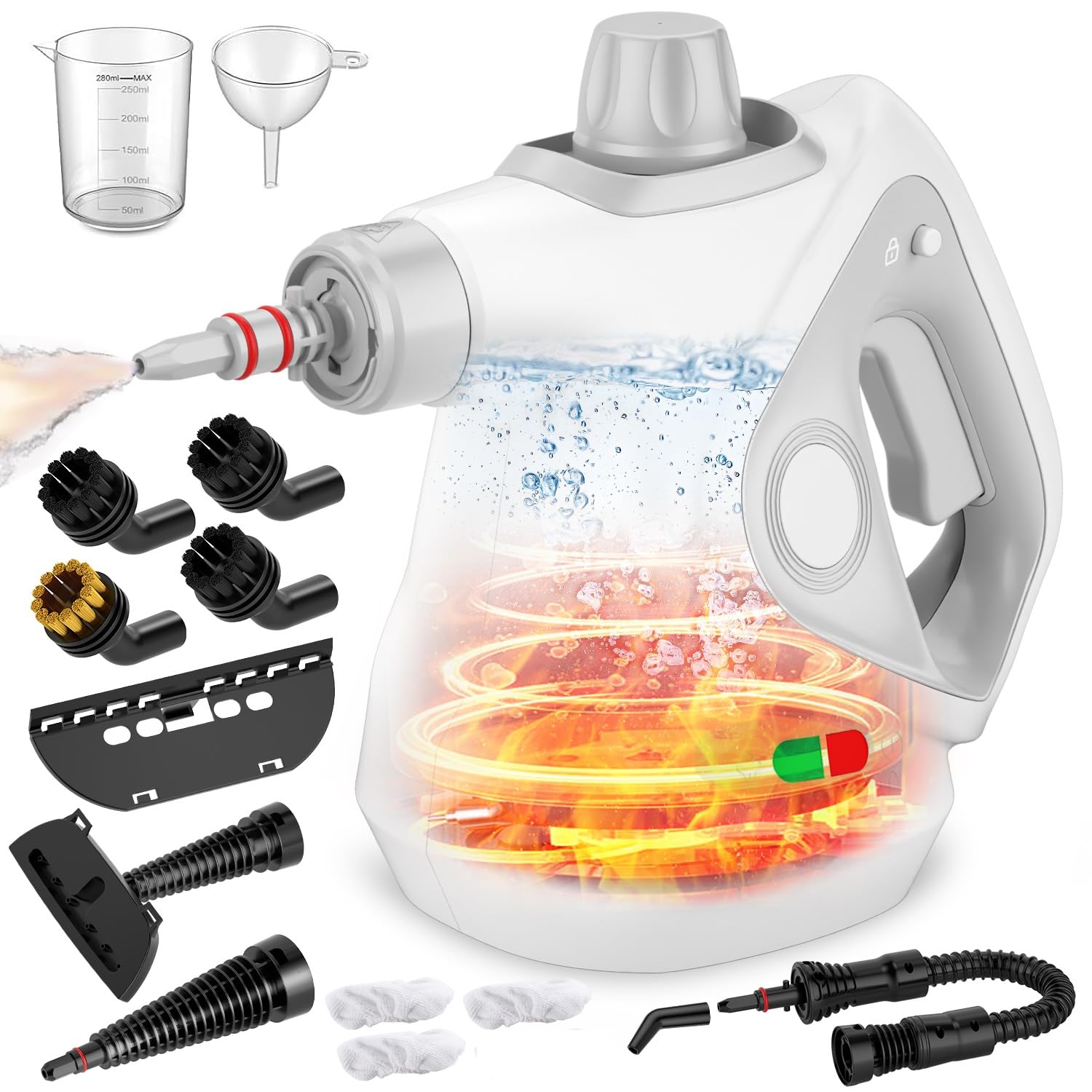 Handheld Steam Cleaner for Home, Pressurized Portable Steamer for Cleaning with 14 Accessories for MultiSurface Cleaning, Tiles
