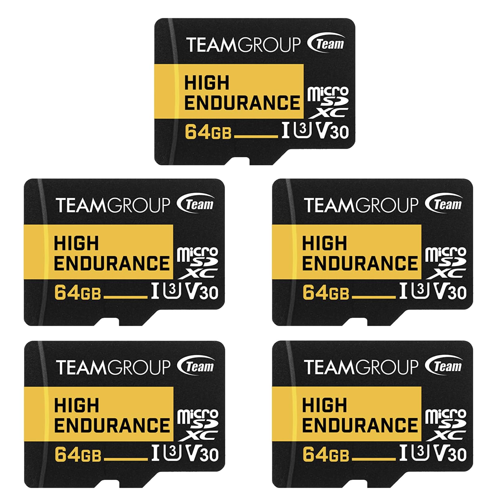 Teamgroup High Endurance 64Gb X 5 Pack Micro Sdxc Uhs I U3 V30 4K 100Mb/S (Designed For Monitoring) Stable Durable Long Lasting Flash Memory Card, Support 4K & Full Hd Video Recording Thusdx64Giv3068