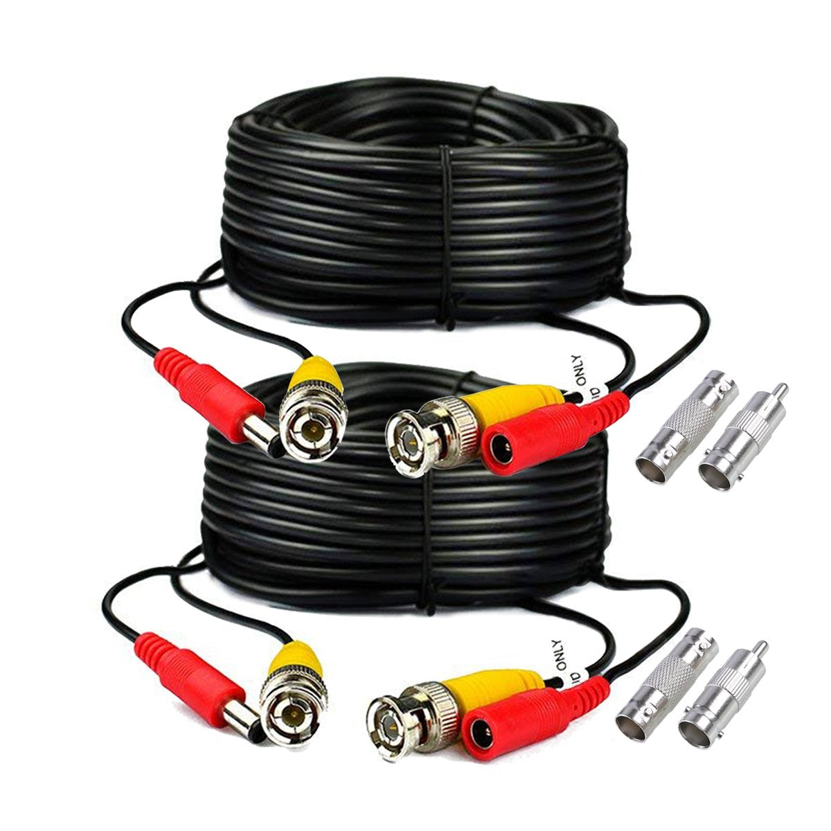 2 Pack 125Ft Black Pre Made All In One Bnc Male To Male Video And Power Cable Wire Cord With Rca Connector For Cctv Security Cam