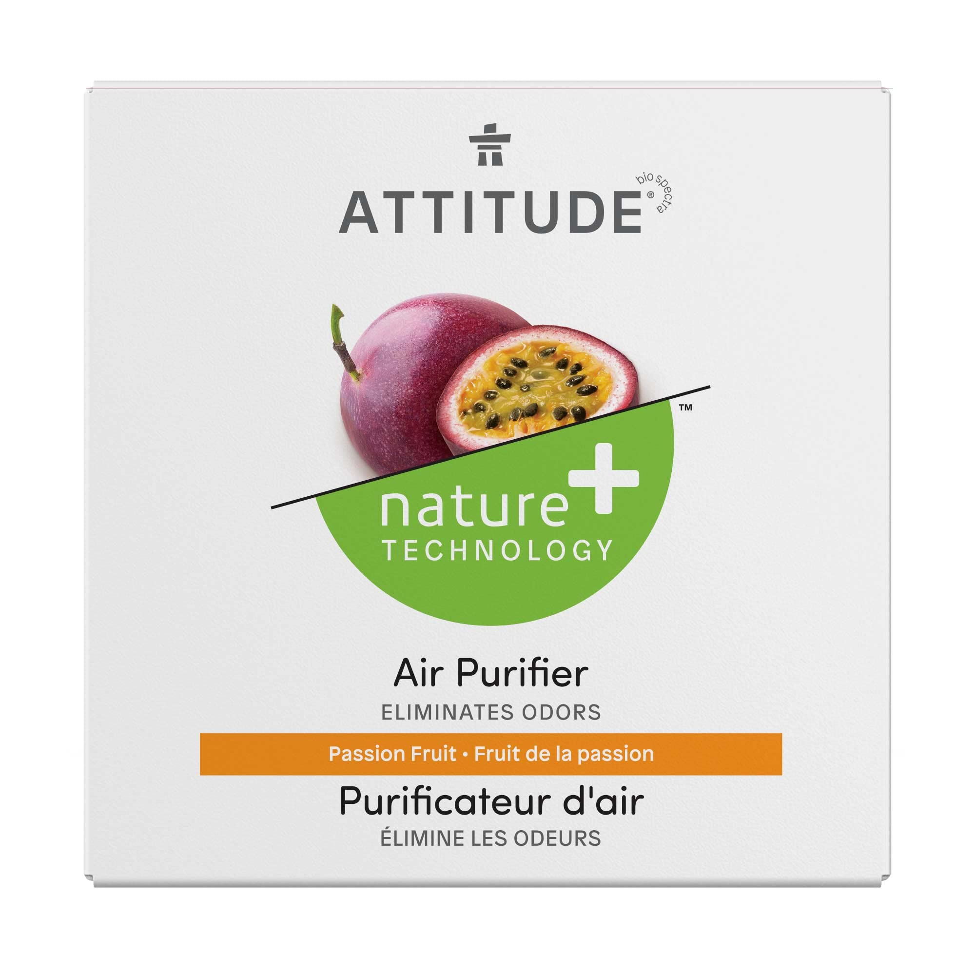 Attitude Air Purifier, Activated Carbon Freshener, Odor Remover, Plant And Mineral Based, Vegan, Passionfruit, 8 Ounces