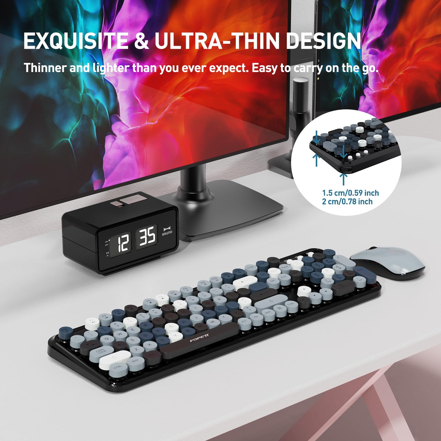 Keyboard And Mouse Wireless,Cute Retro Wireless Keyboard Mouse Combo With Round Key,2.4Ghz Dropout Free Connection,Typewriter Wi