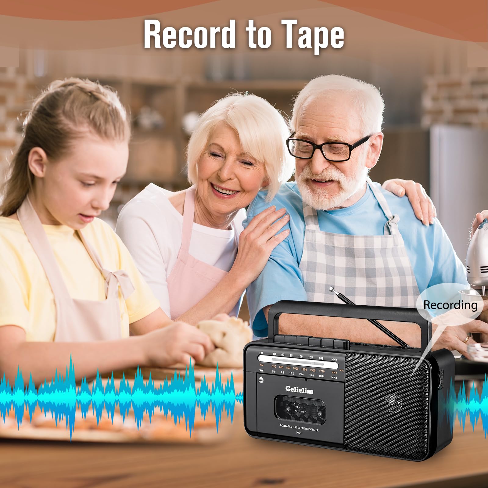 Gelielim Cassette Tape Player Bluetooth Boombox, Cassette Player Am/Fm/Sw Radio Stereo, Tape Player/Recorder With Big Speaker An