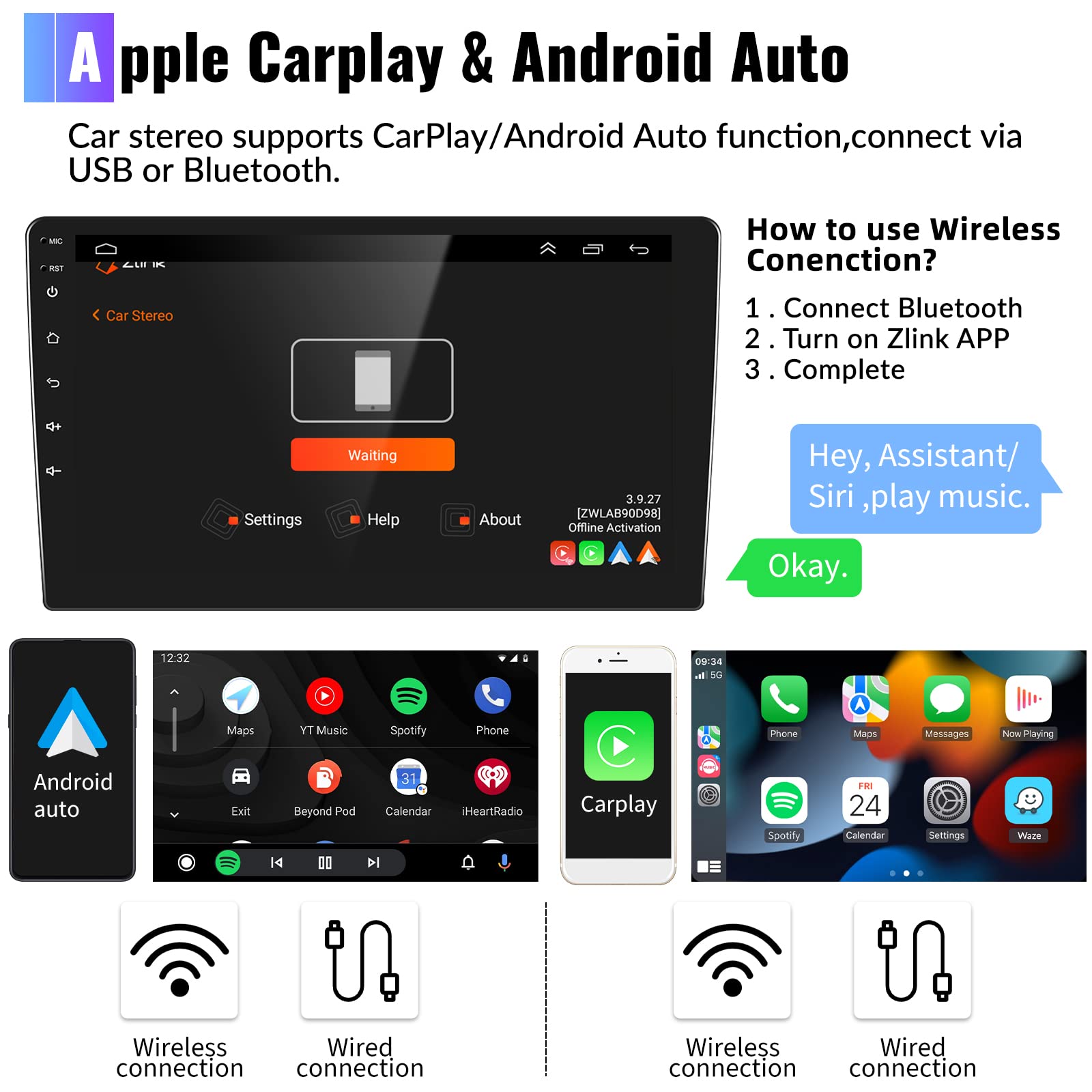 2+64G Android 13 Car Stereo For Ford Escape 2007 2012/Mazda Tribute 2007 2012 With Wireless Apple Carplay Android Auto,9''Touchs