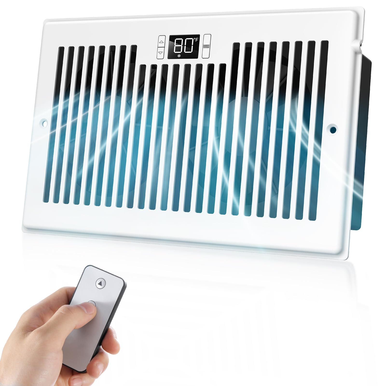 BIOWIND Quiet Register Booster Fan Fits 6  x 10  Register Holes, 10-Speed Smart Heating Cooling AC Vent Fan with Remote Control 