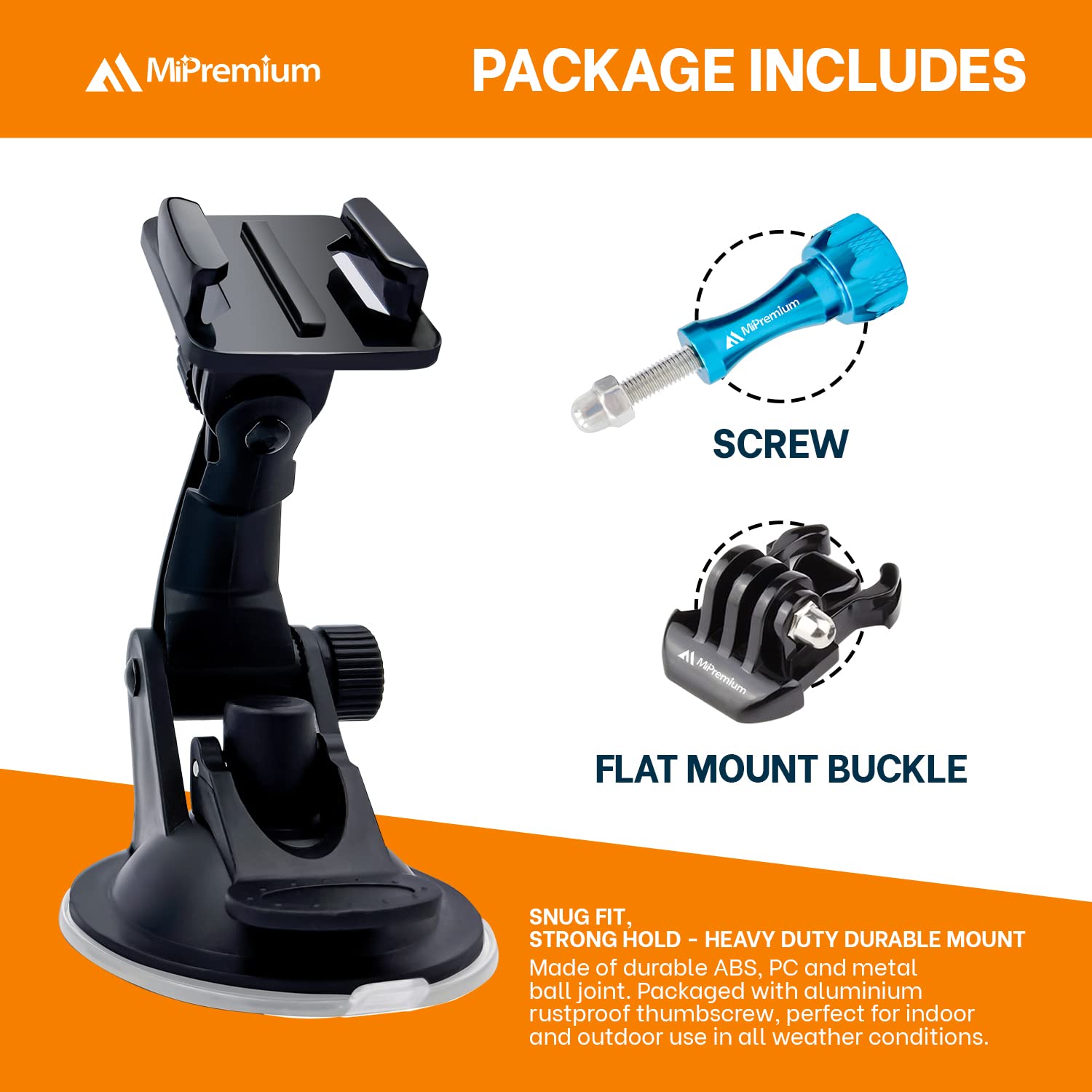 Mipremium Car Suction Cup Mount For Gopro Hero13/12/11/10/9/8/7/6/5/4/3/3+/2 Max, Hero+, Session & Other Action Cameras Car Wind